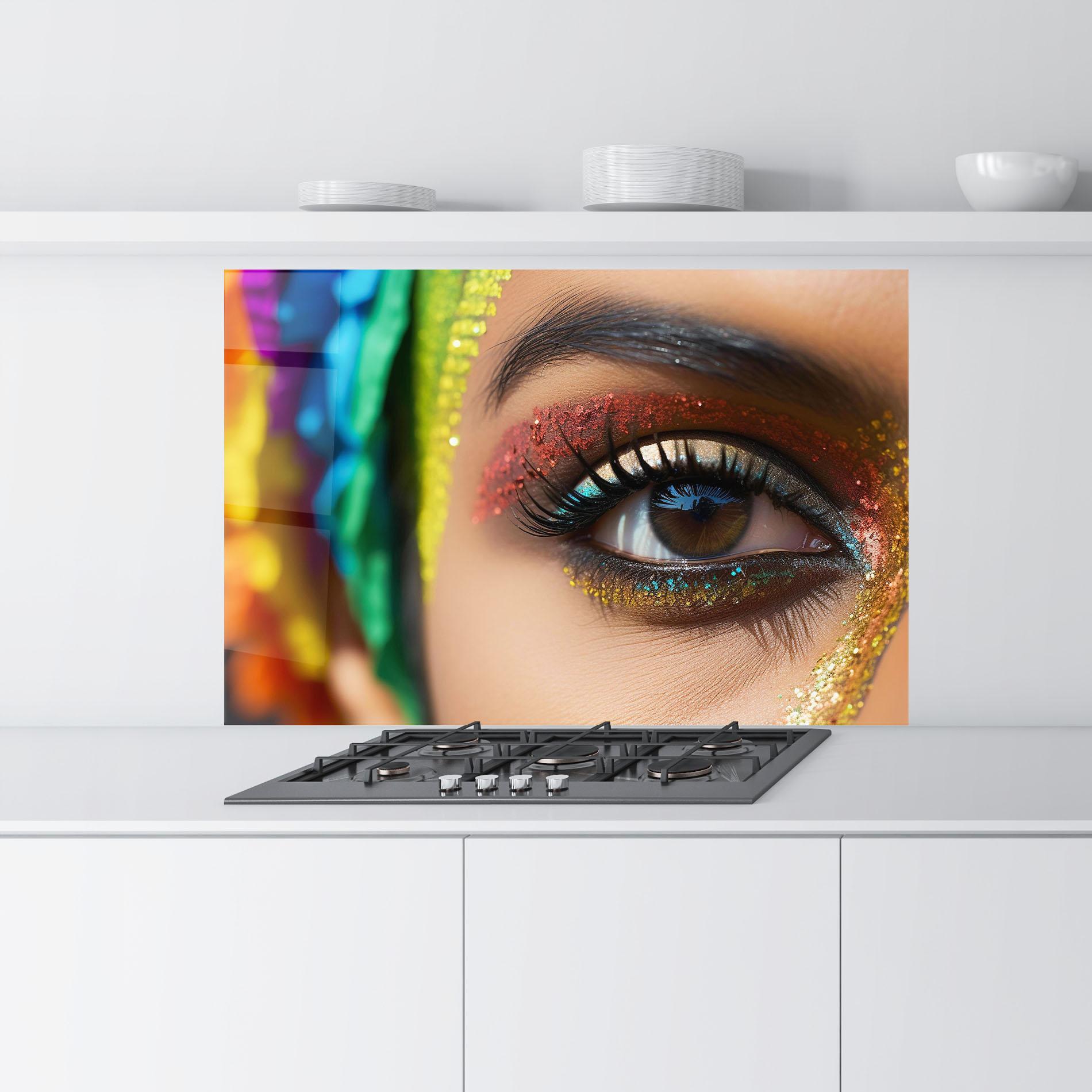Küchenrückwand Glas Rainbow Pattern Makeup mockup 9