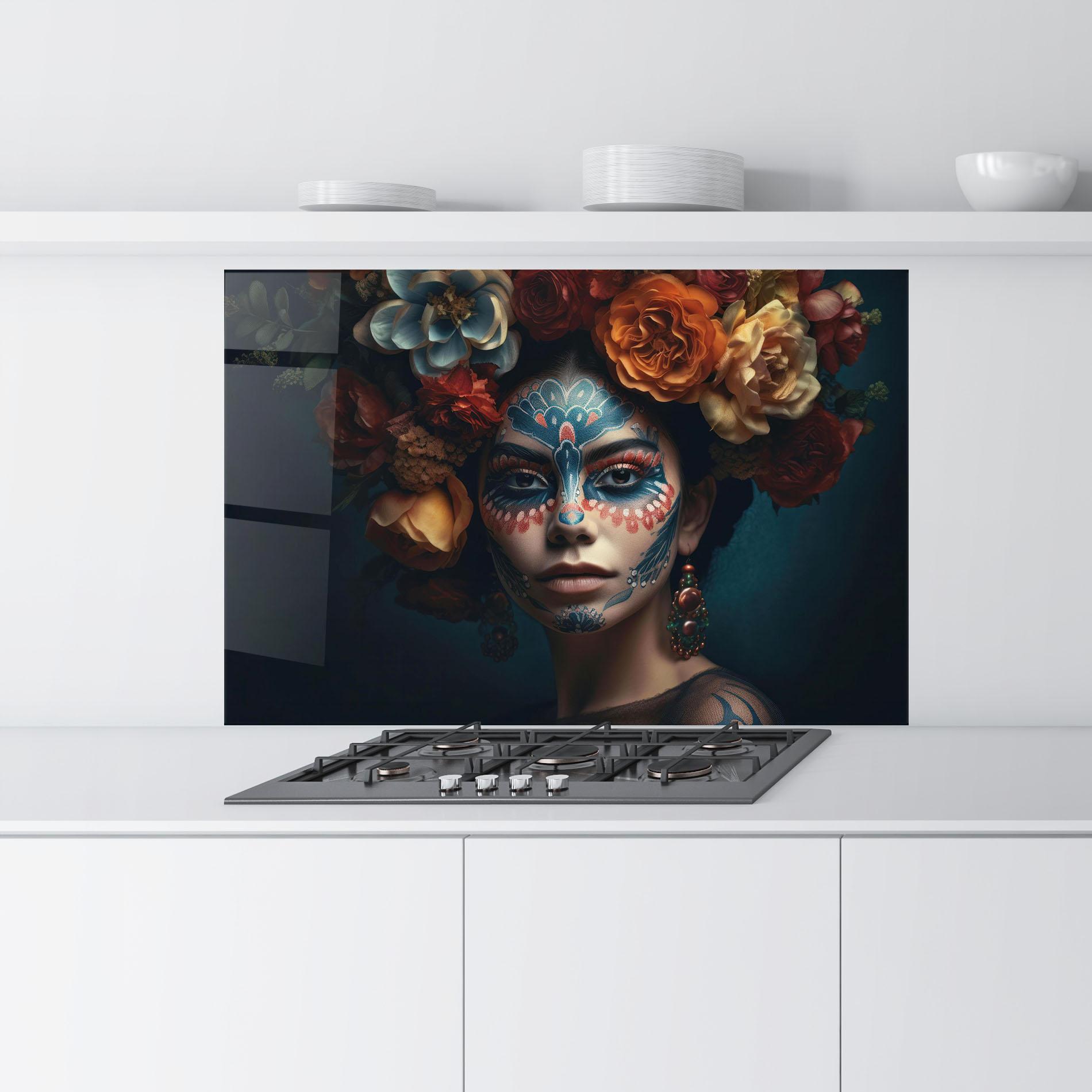 Küchenrückwand Glas Skull Makeup mockup 9
