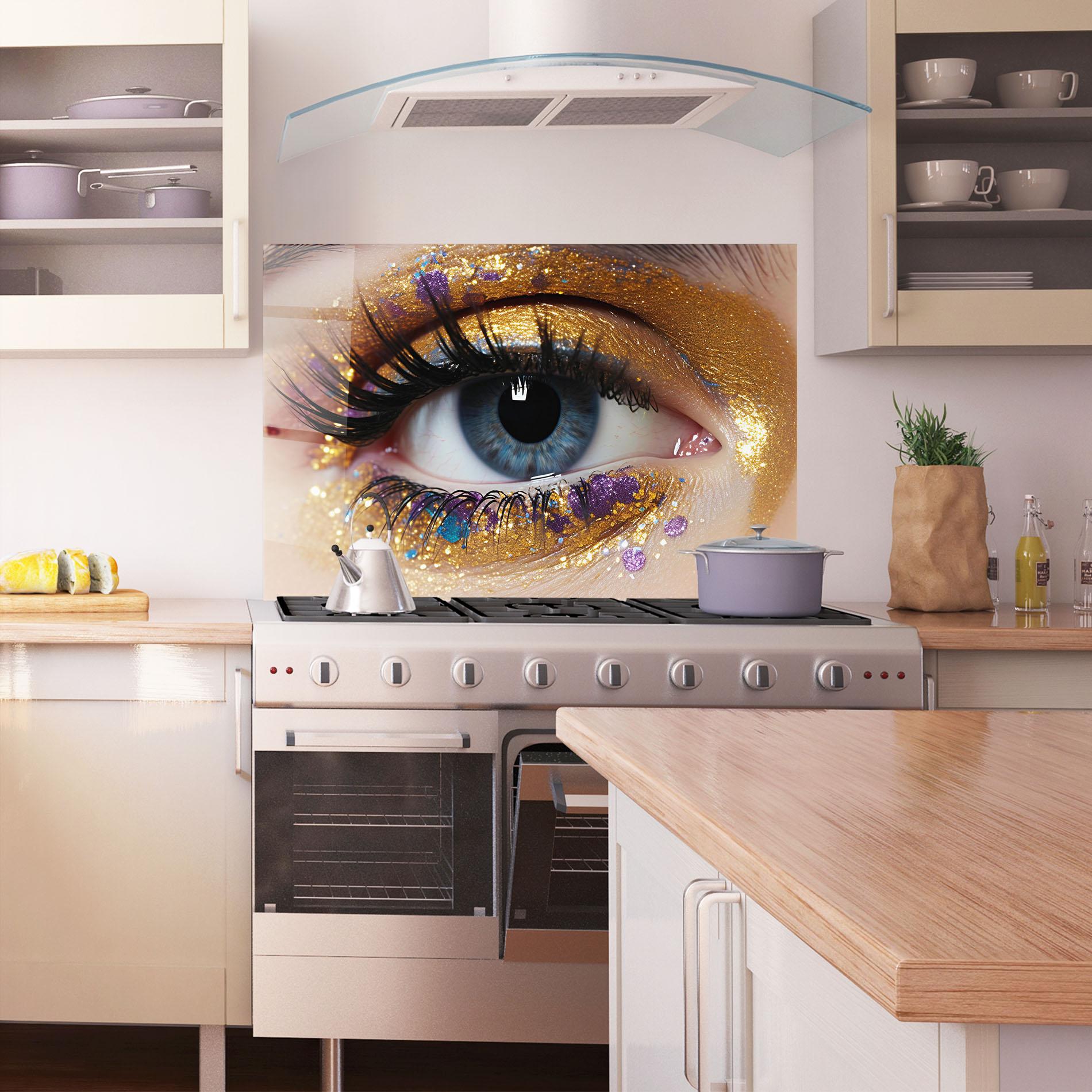 Küchenrückwand Glas Blue Eye Make Up mockup 1