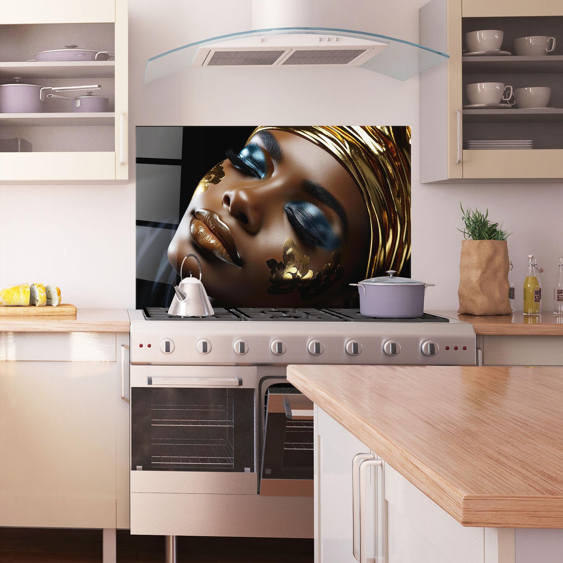 Küchenrückwand Glas Dark Blue Makeup mockup 1