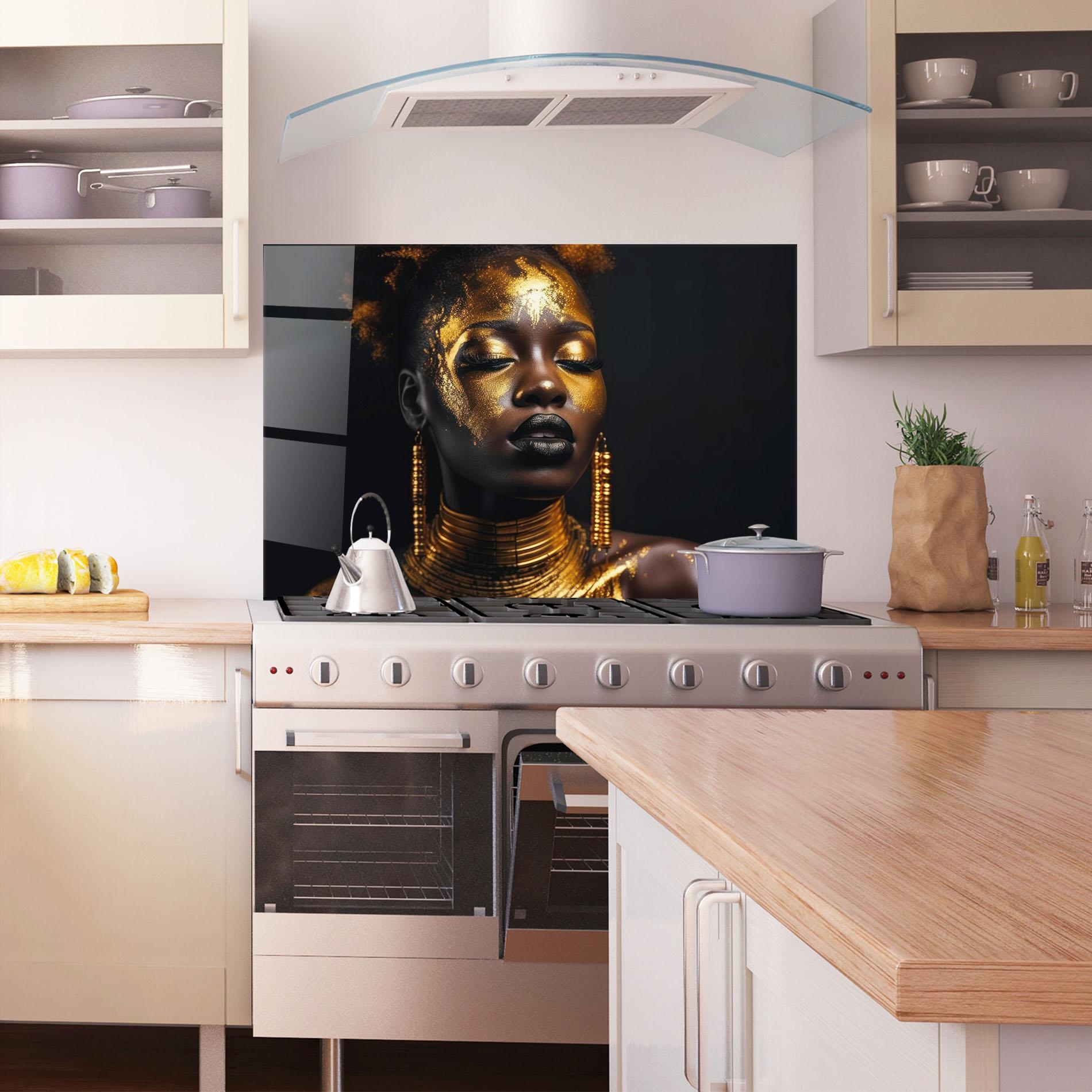 Küchenrückwand Glas Gold Makeup Black Lips mockup 1