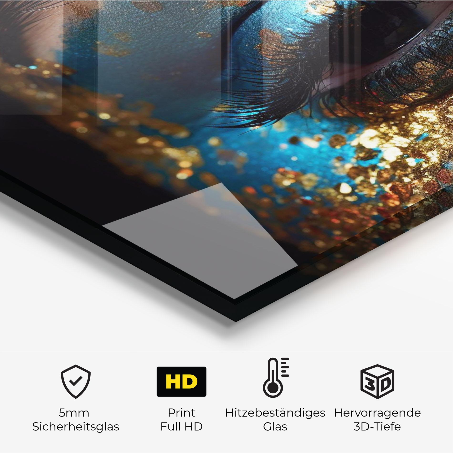 Küchenrückwand Glas Blue Gold Glitter mockup 2