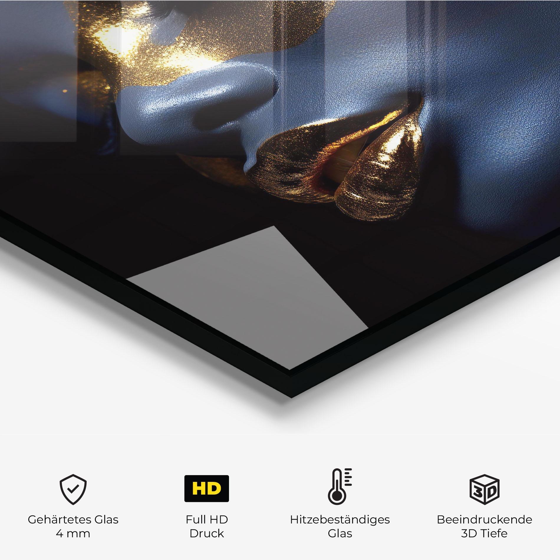 Küchenrückwand Glas Blue Gold Face mockup 2