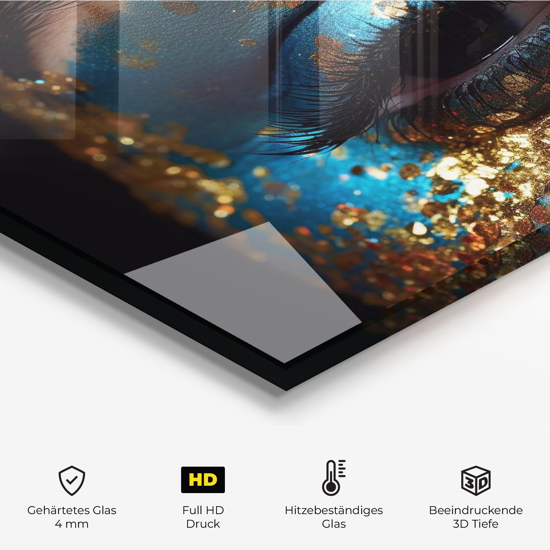 Küchenrückwand Glas Blue Gold Glitter mockup 2