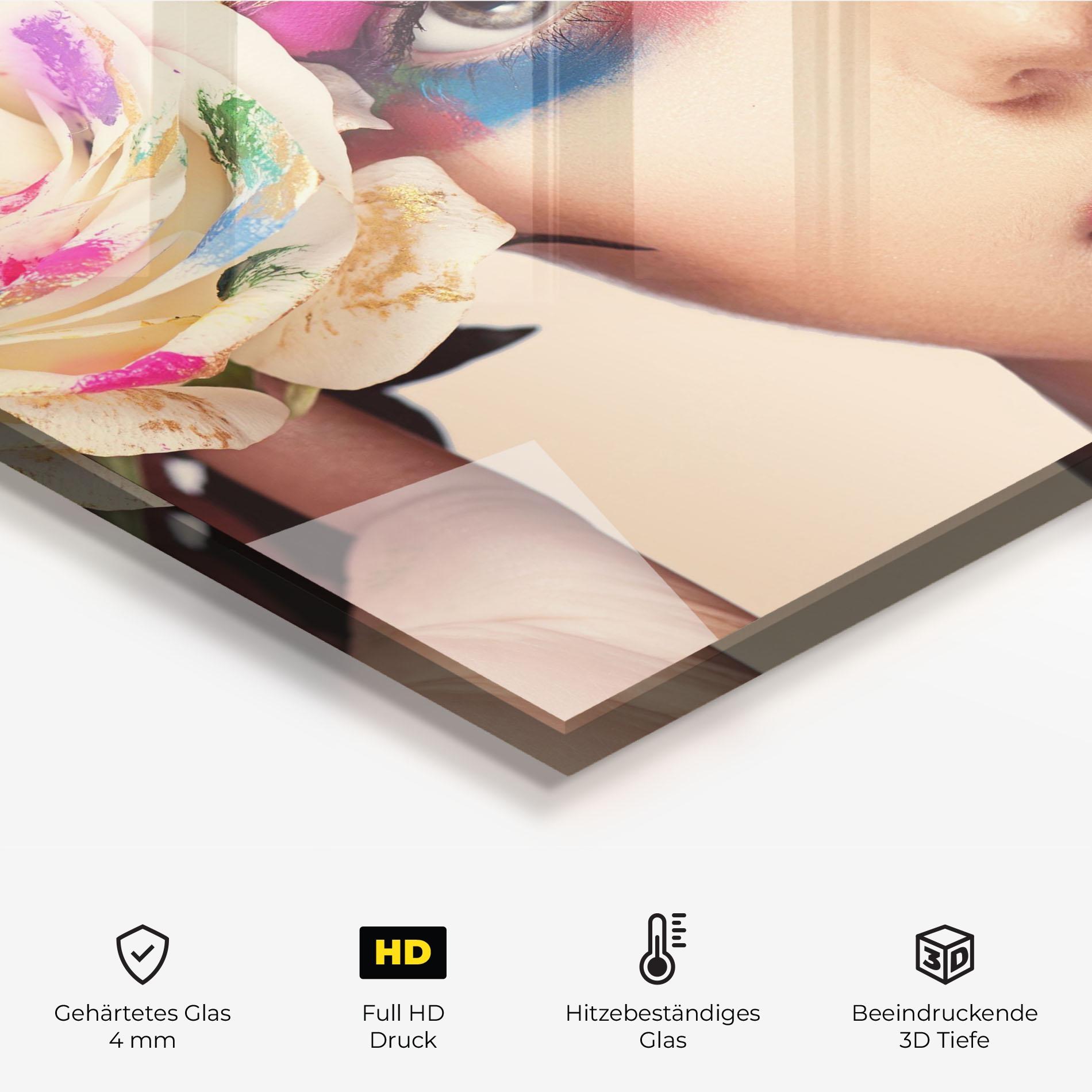 Küchenrückwand Glas Colorful Makeup Girl mockup 2