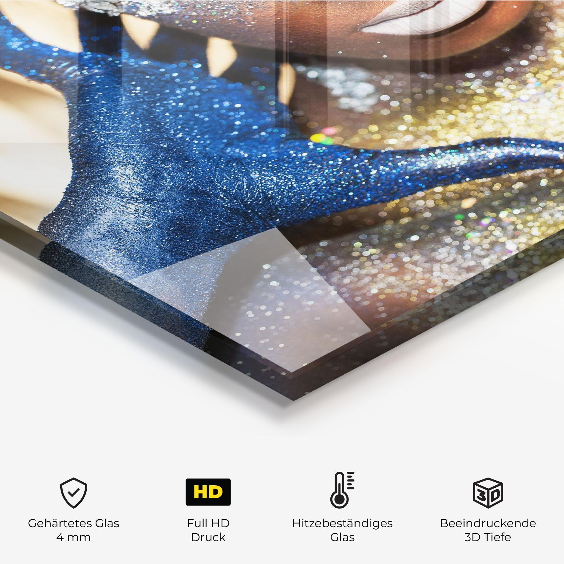 Küchenrückwand Glas Glue Gold Glitter mockup 2