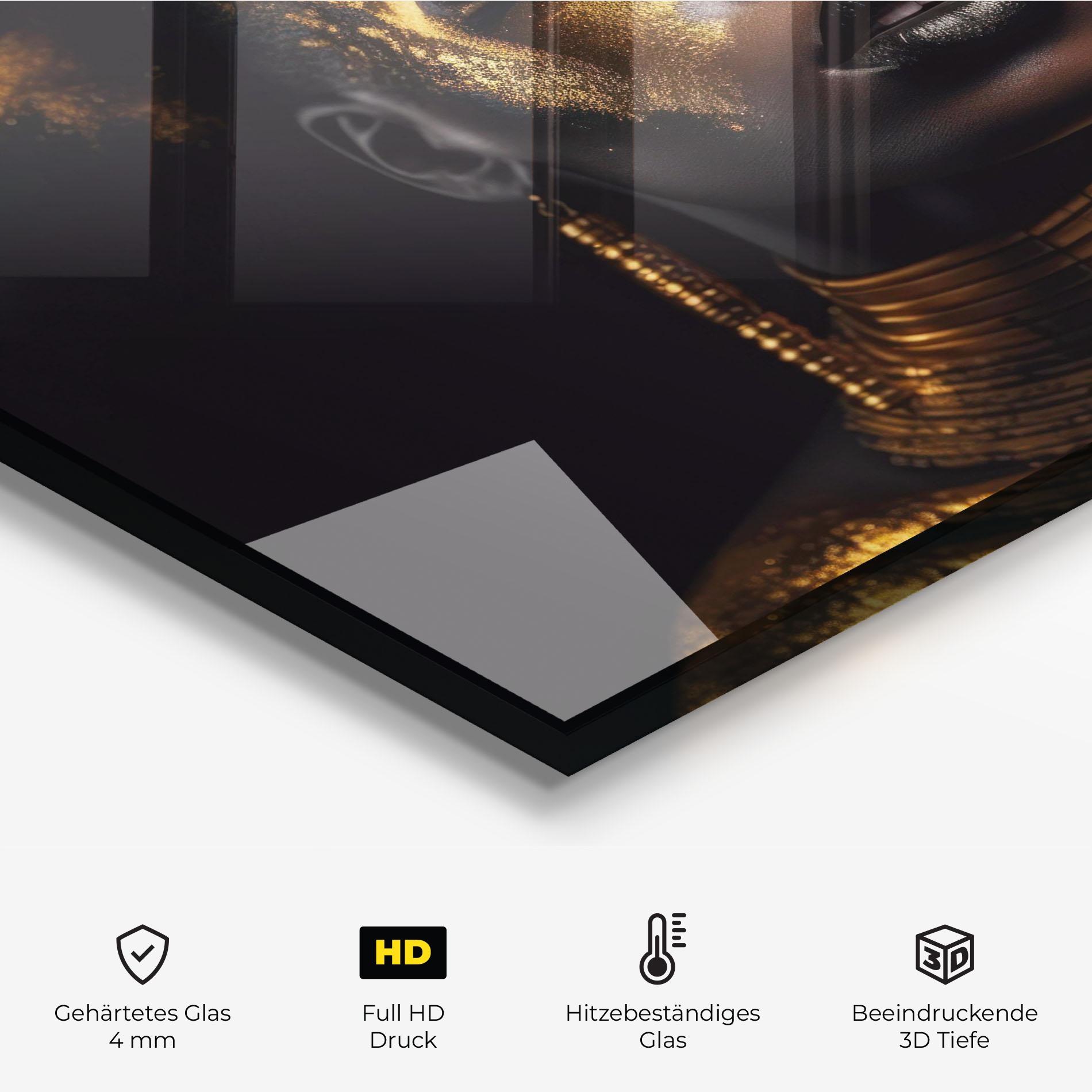 Küchenrückwand Glas Gold Makeup Black Lips mockup 2