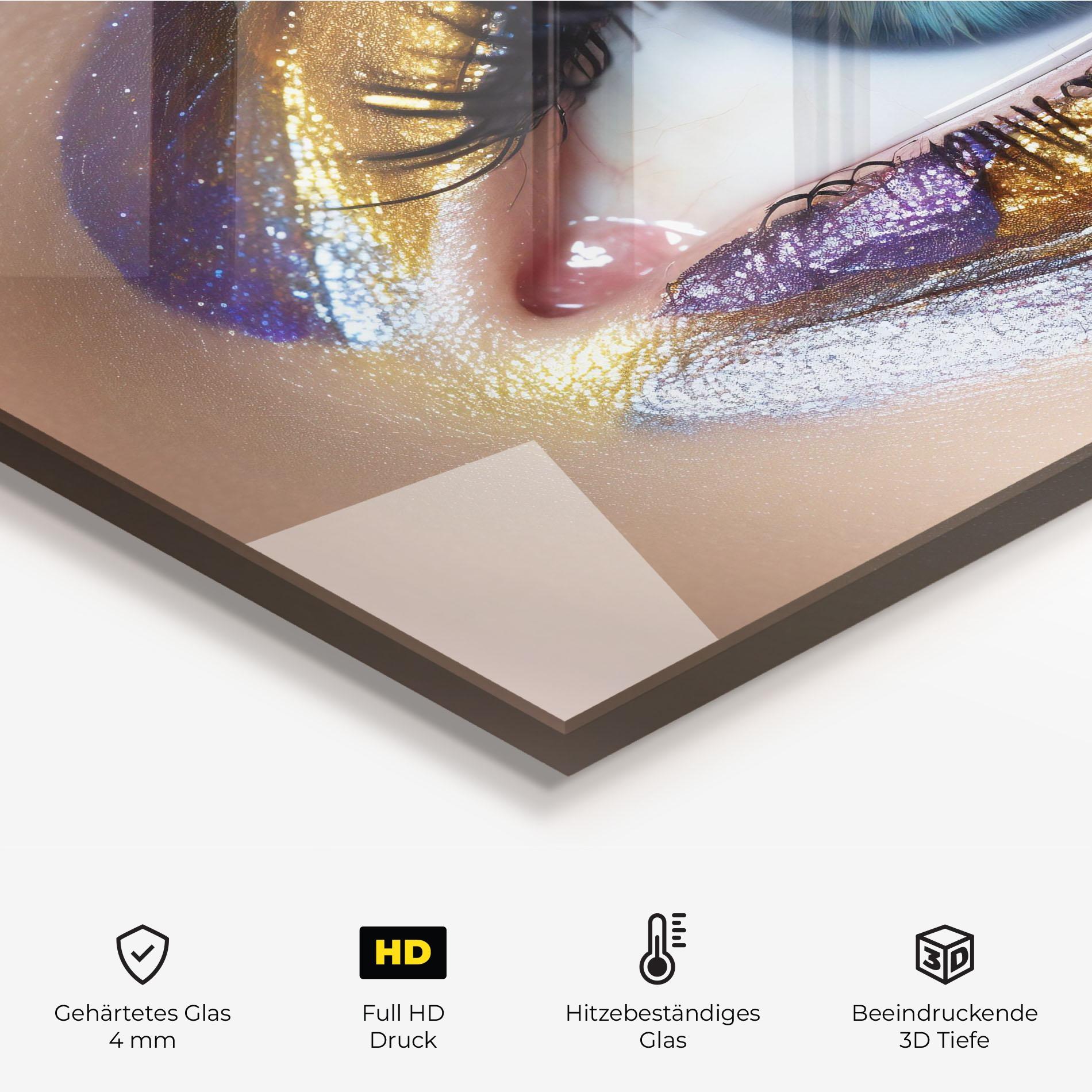 Küchenrückwand Glas Golden Purple Make Up mockup 2