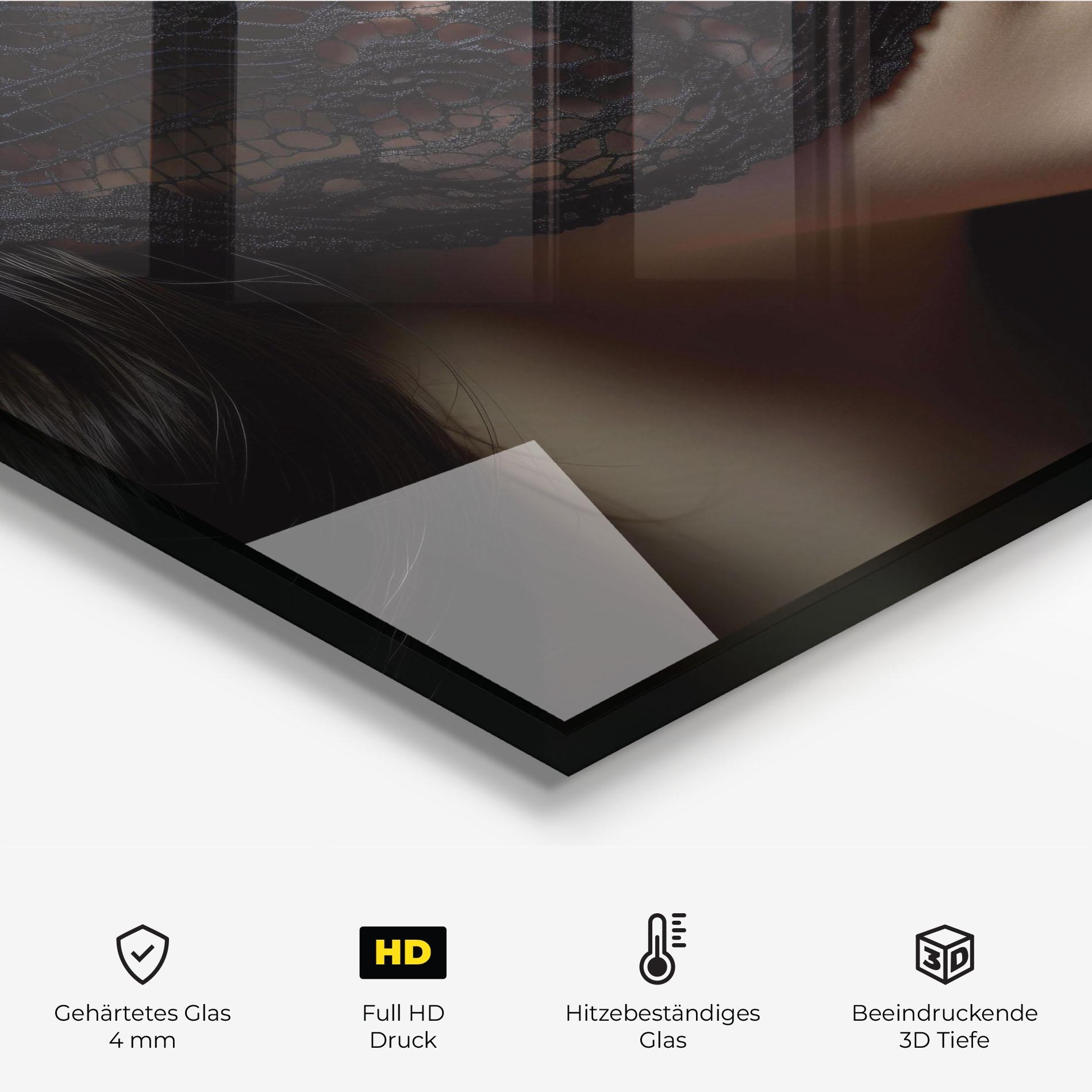 Küchenrückwand Glas Mysterious Girl mockup 2