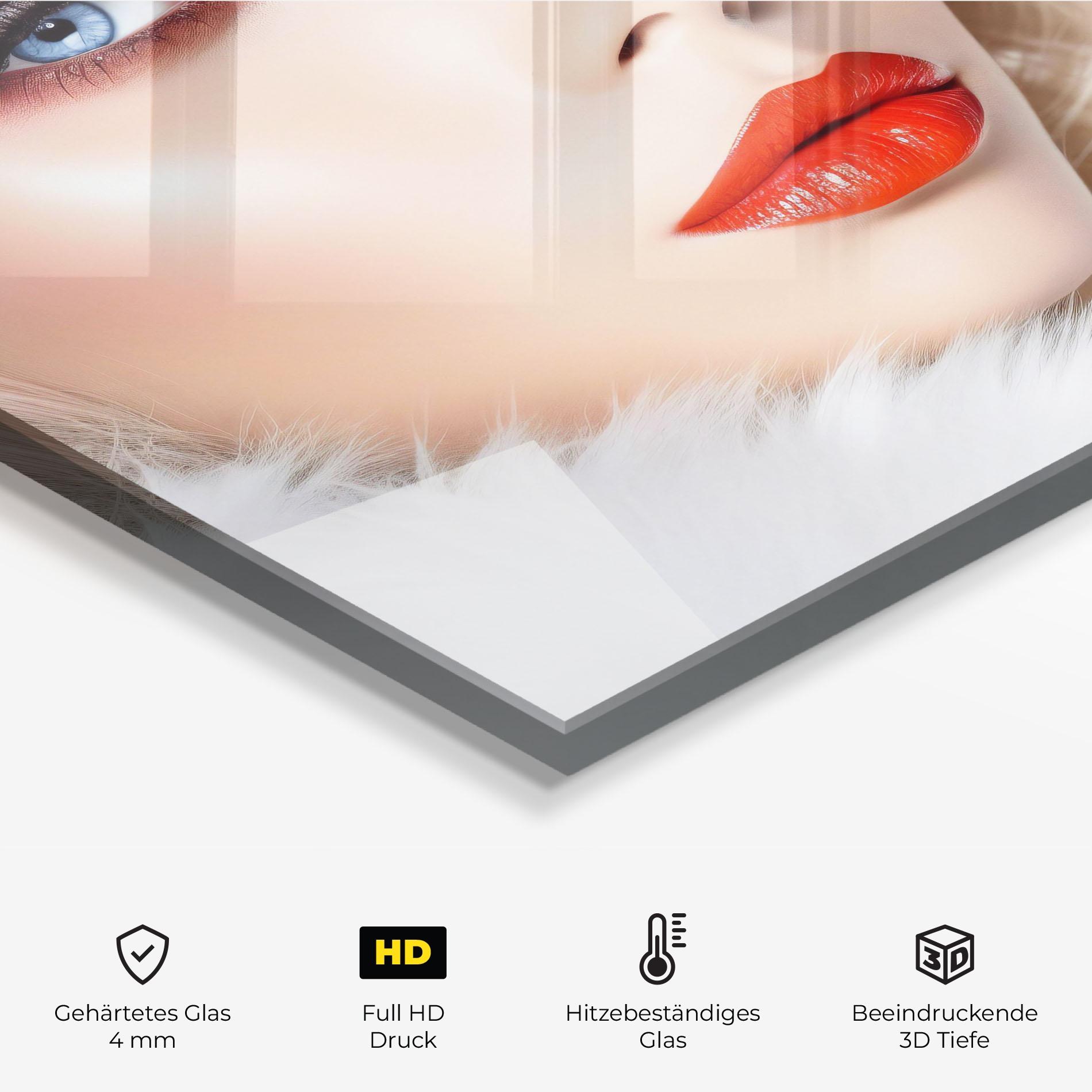 Küchenrückwand Glas White Hair Makeup mockup 2