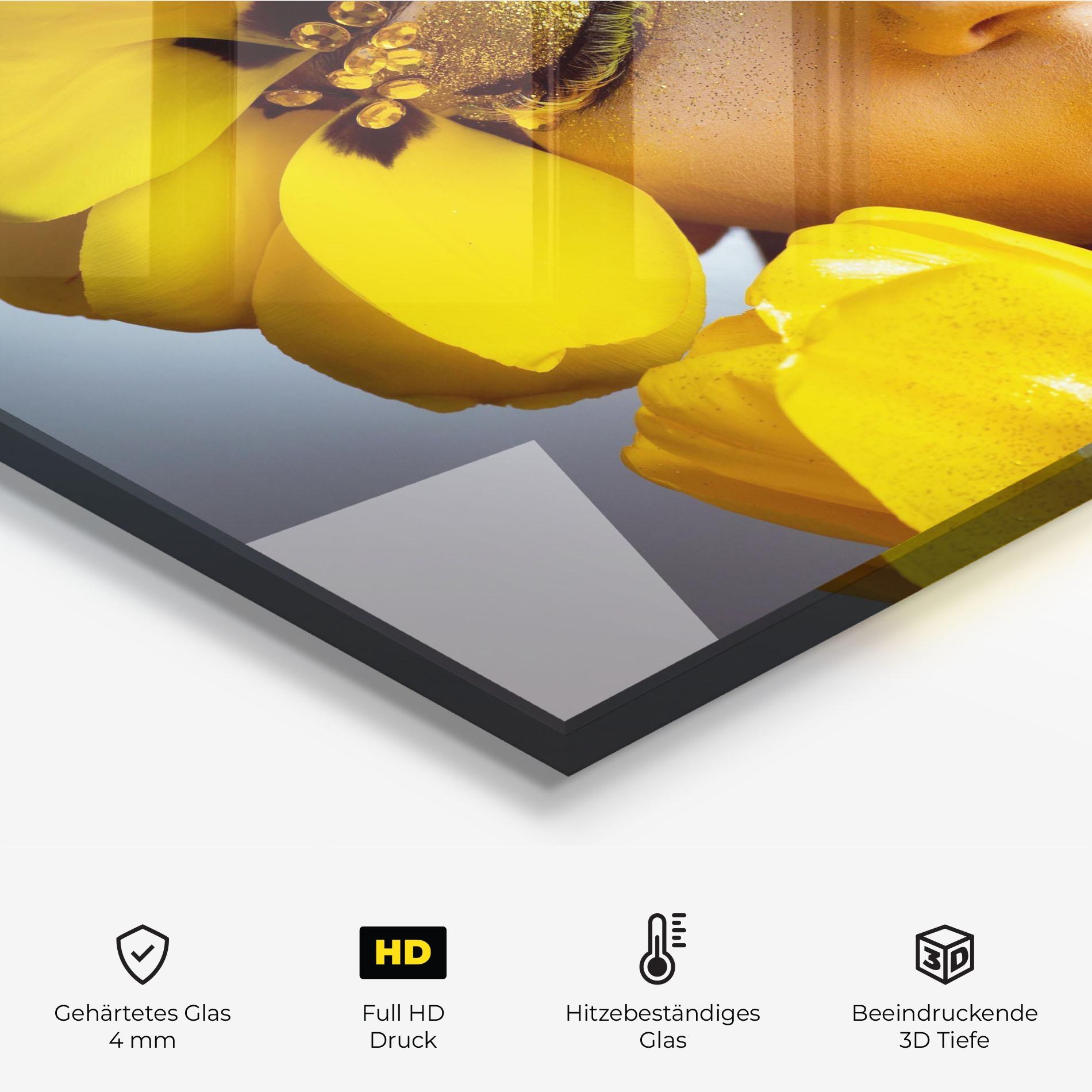 Küchenrückwand Glas Yellow Flowers Makeup mockup 2