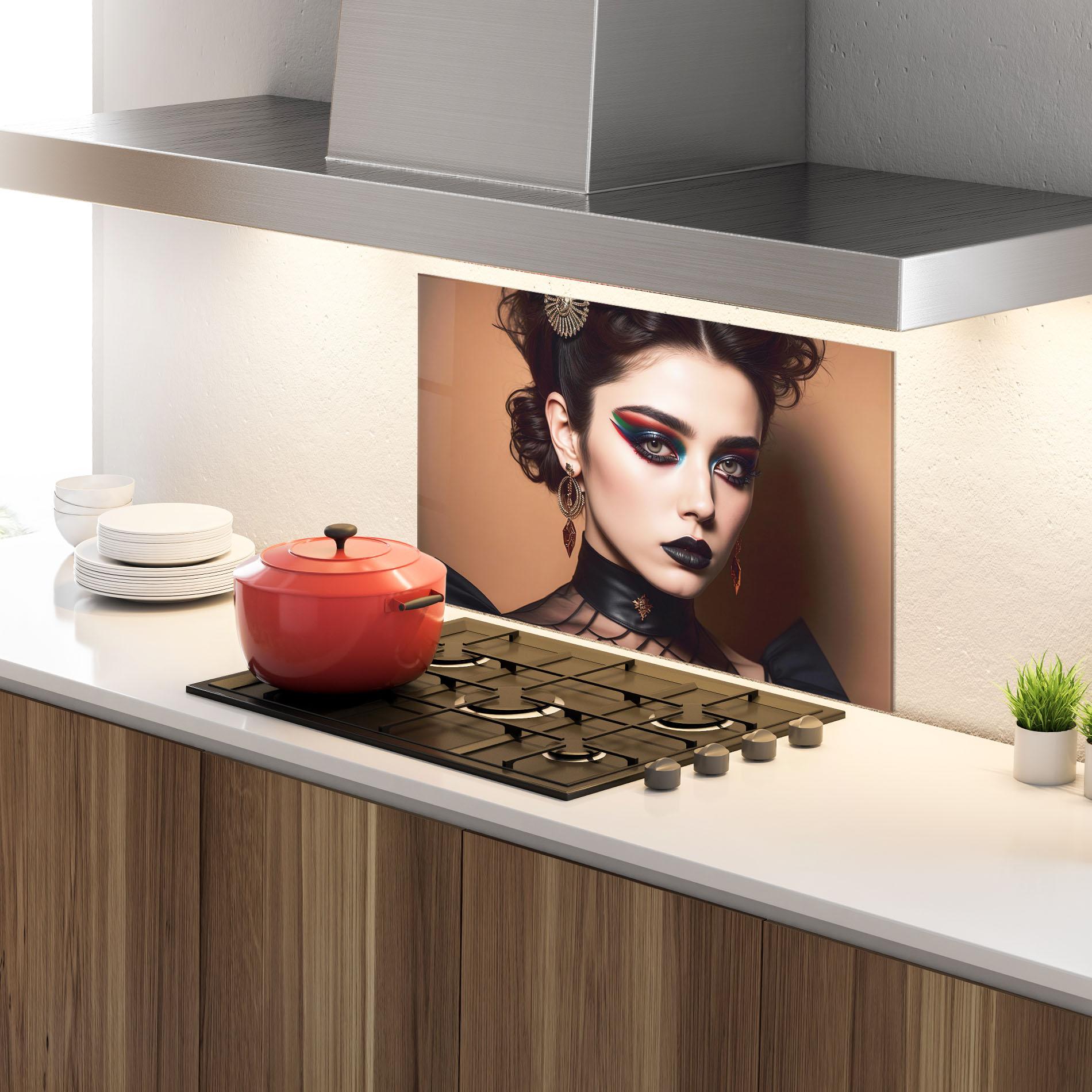 Küchenrückwand Glas Black Lips Makeup mockup 4