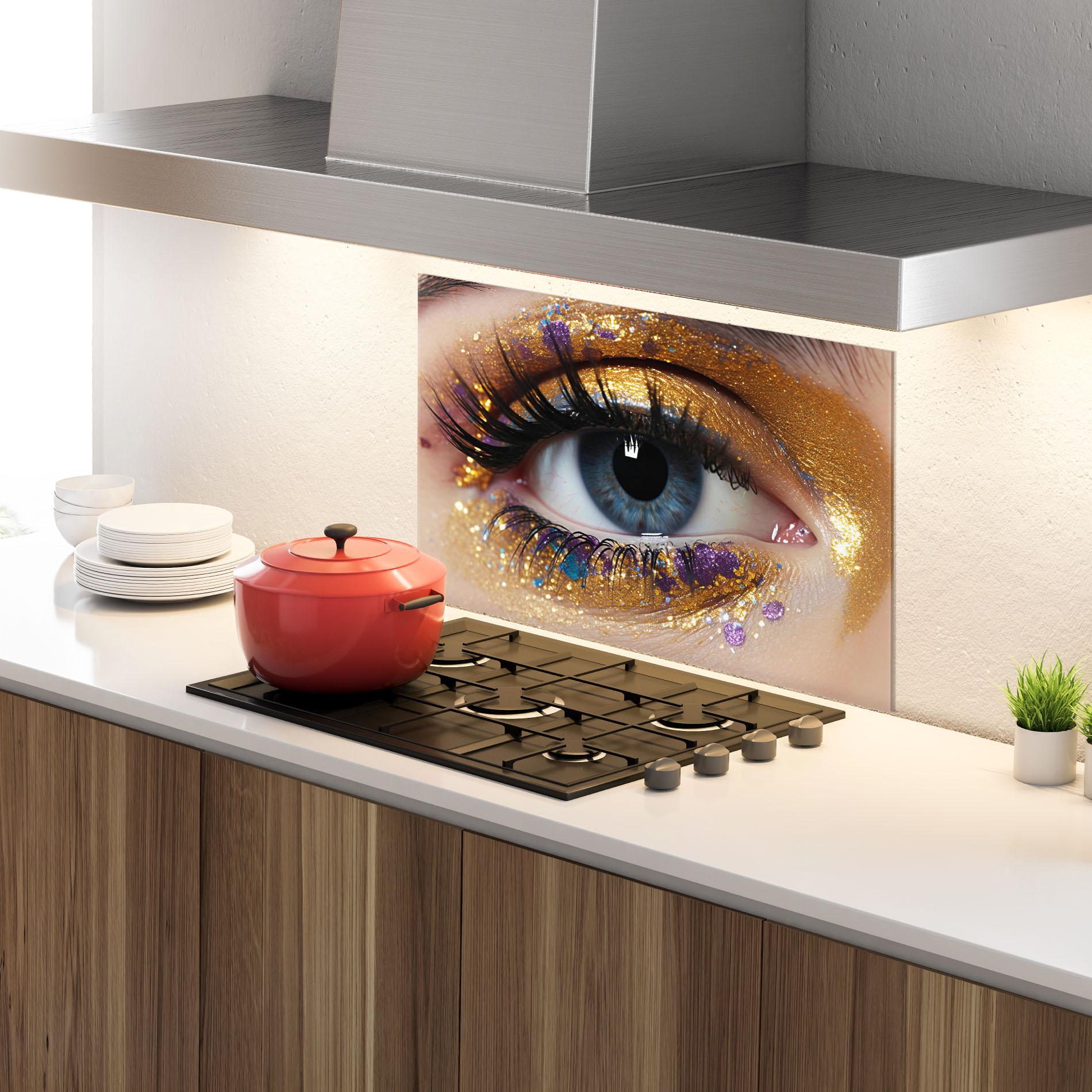 Küchenrückwand Glas Blue Eye Make Up mockup 4
