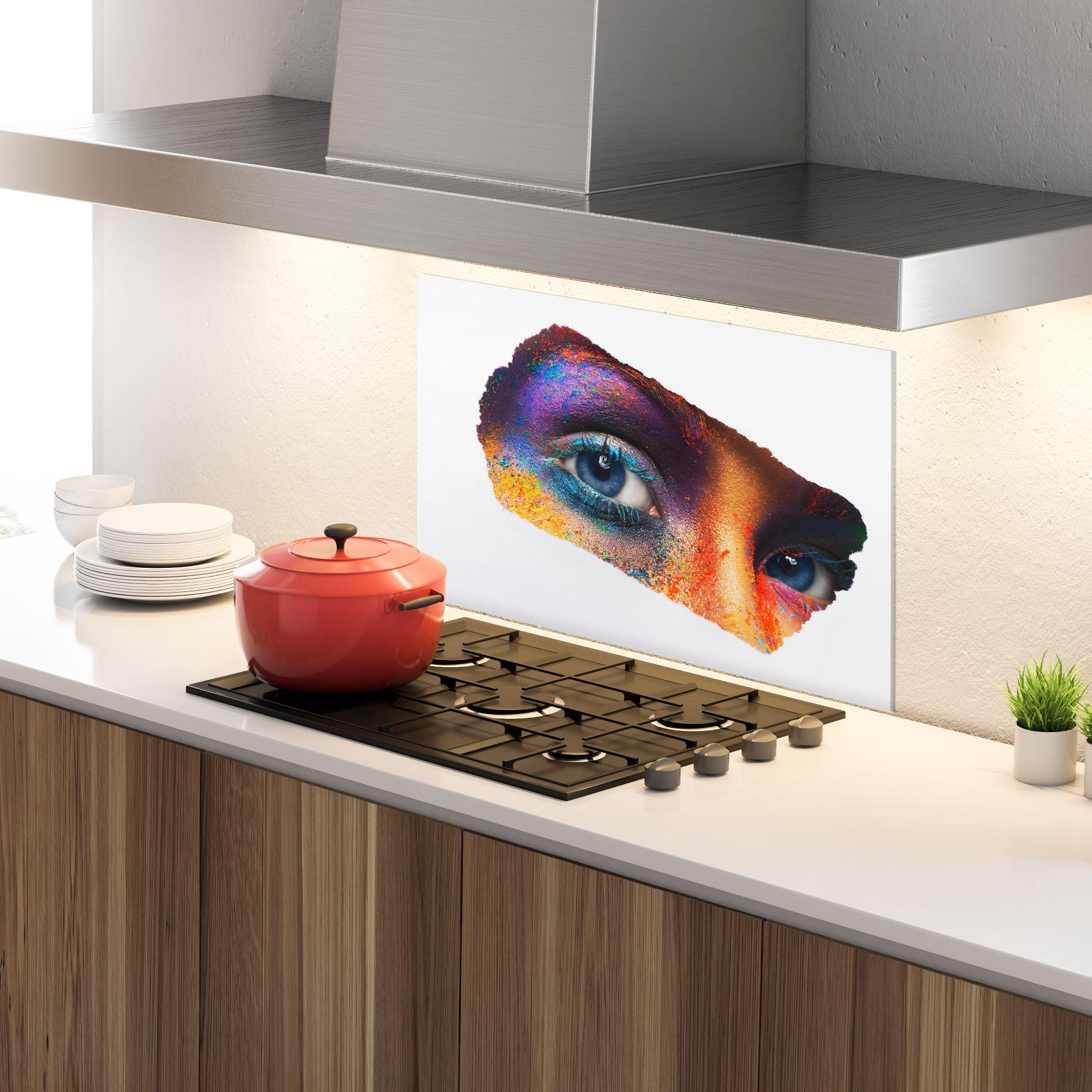 Küchenrückwand Glas Female Colourful Makeup mockup 4