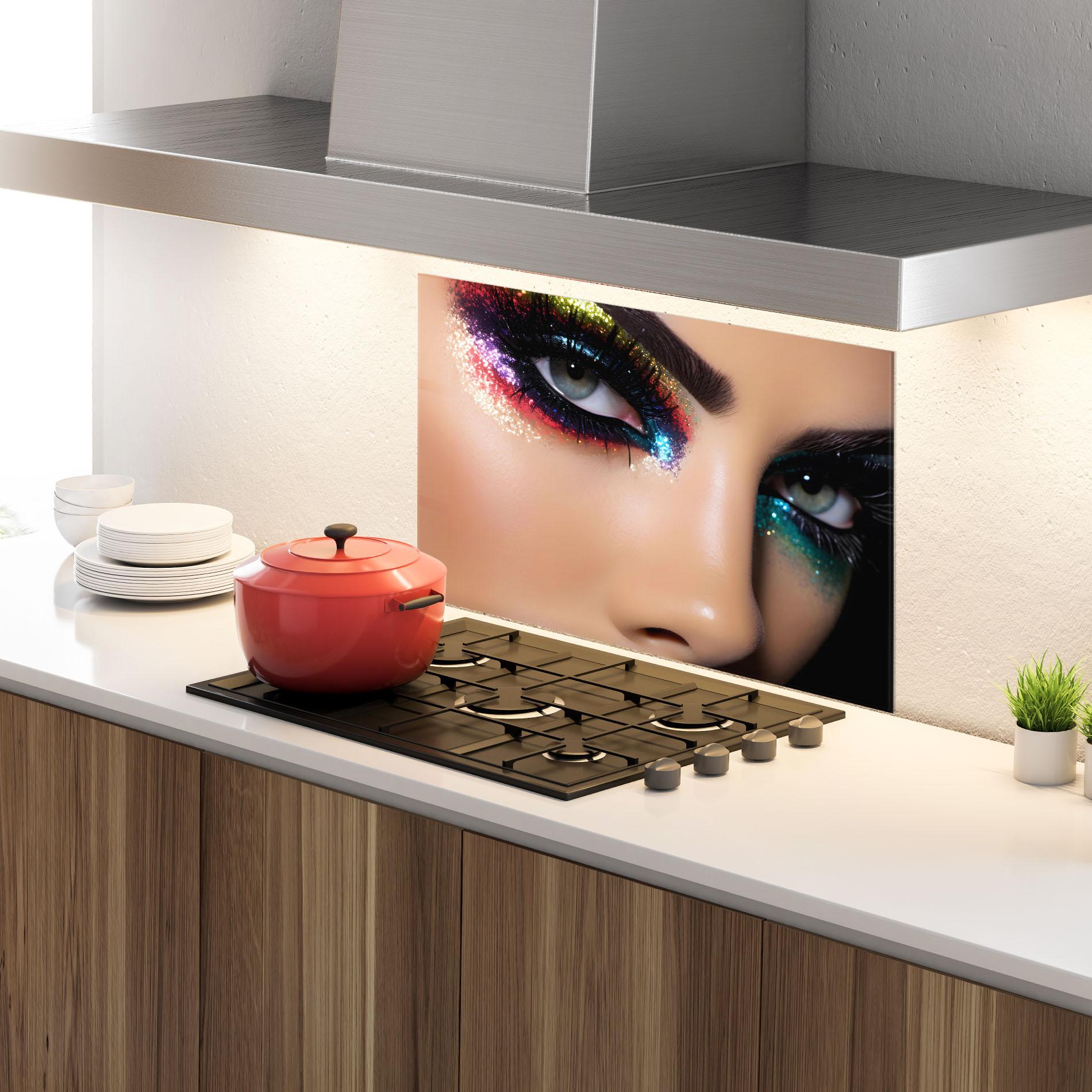 Küchenrückwand Glas Feminine Makeup Model mockup 4