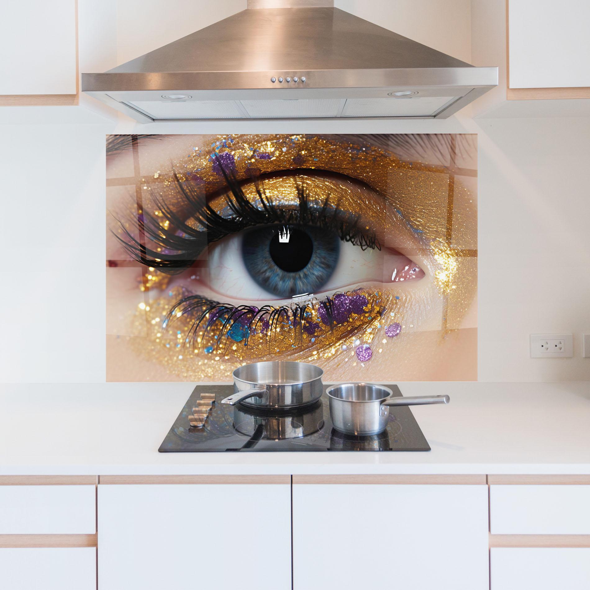 Küchenrückwand Glas Blue Eye Make Up mockup 5