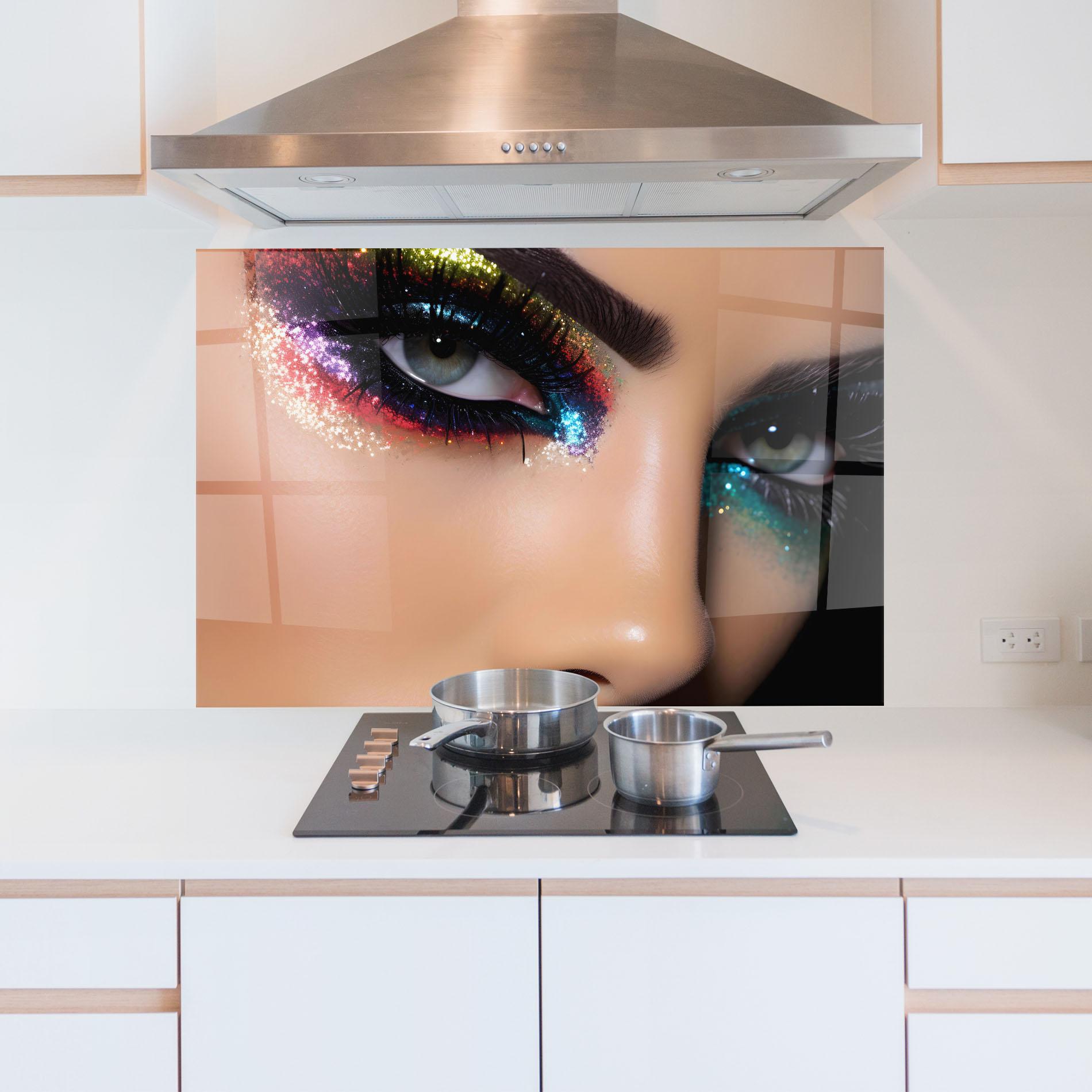 Küchenrückwand Glas Feminine Makeup Model mockup 5