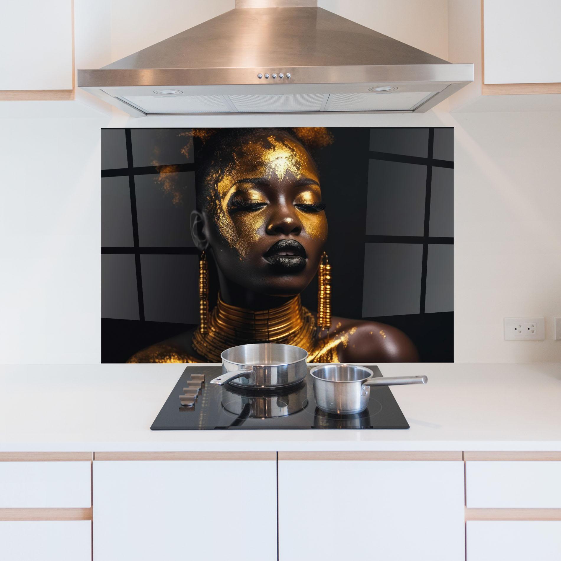 Küchenrückwand Glas Gold Makeup Black Lips mockup 5