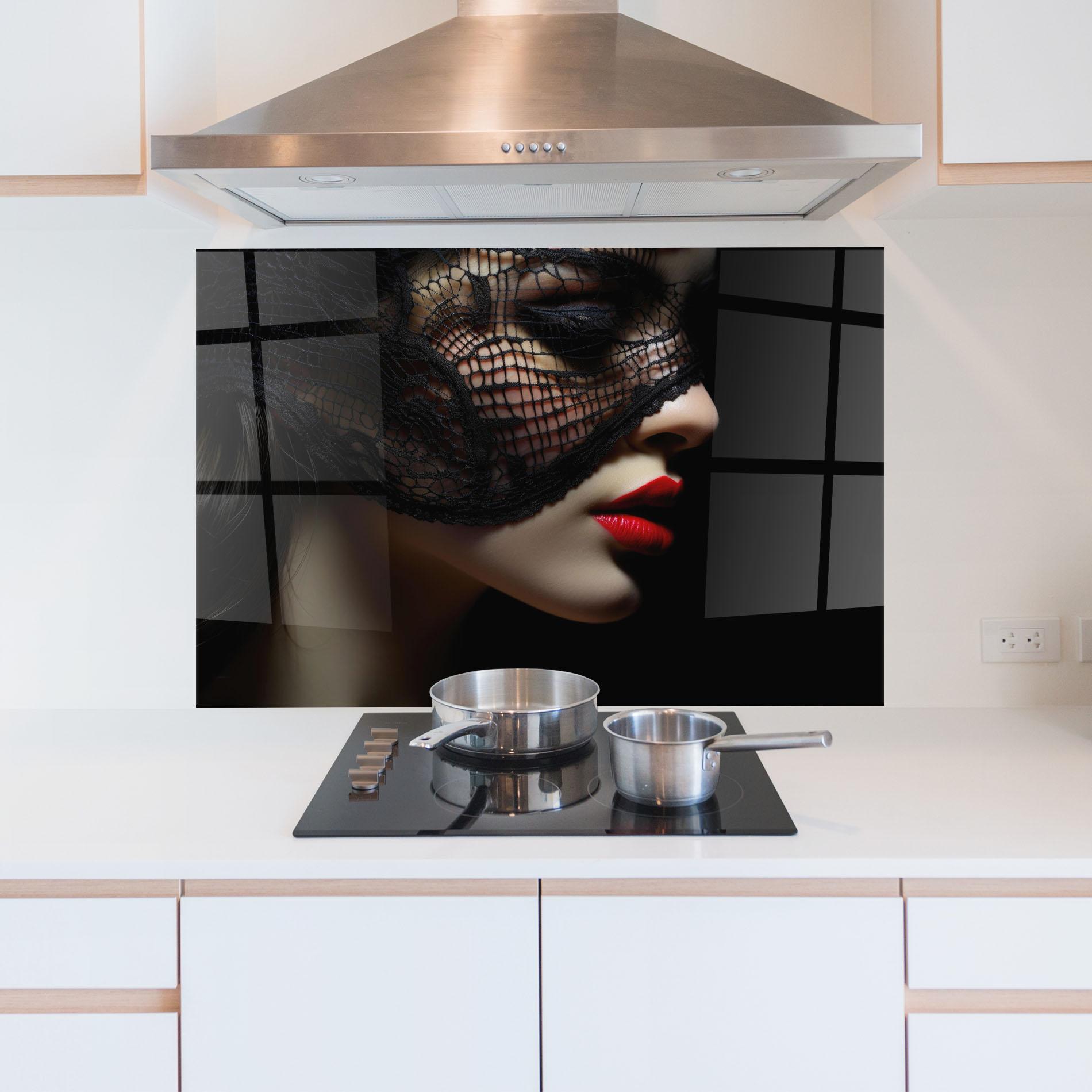 Küchenrückwand Glas Mysterious Girl mockup 5