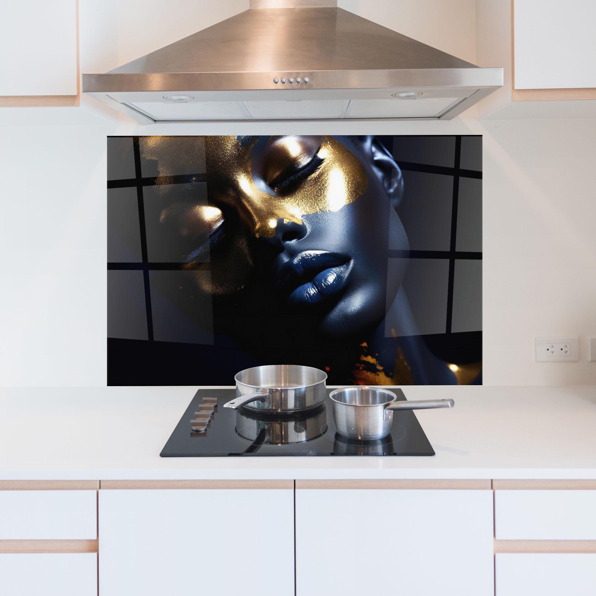 Küchenrückwand Glas Pretty Gold Makeup mockup 5