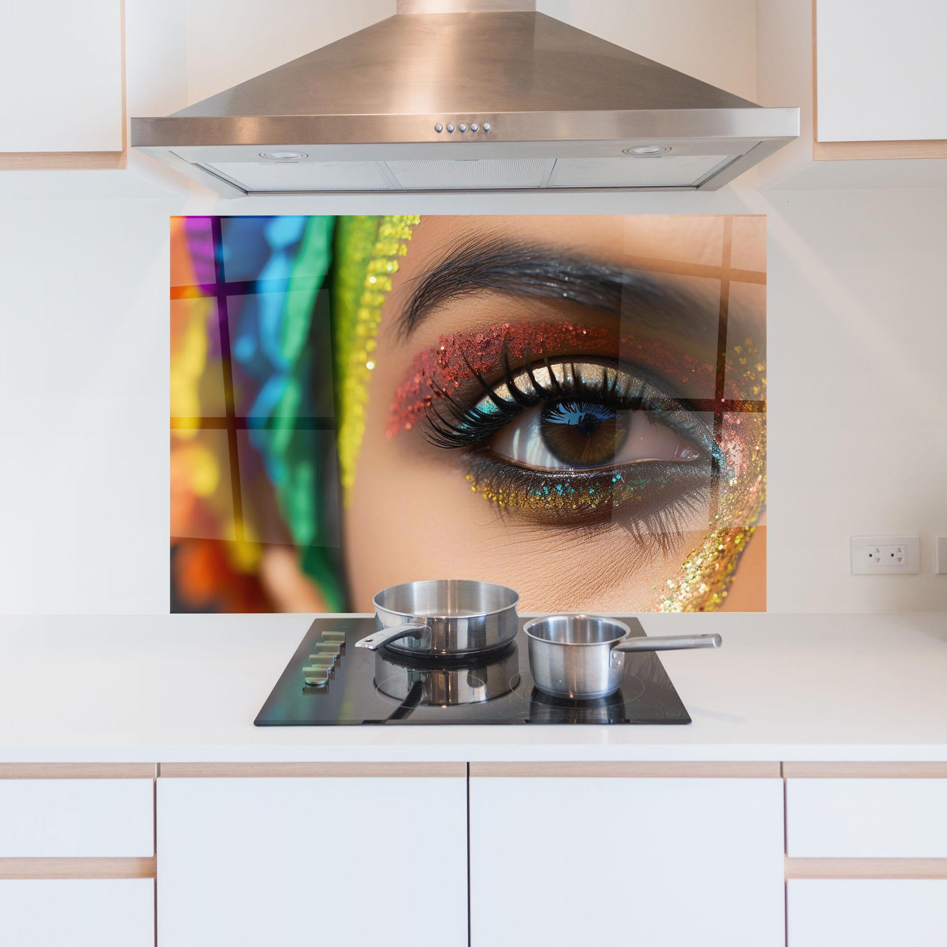 Küchenrückwand Glas Rainbow Pattern Makeup mockup 5