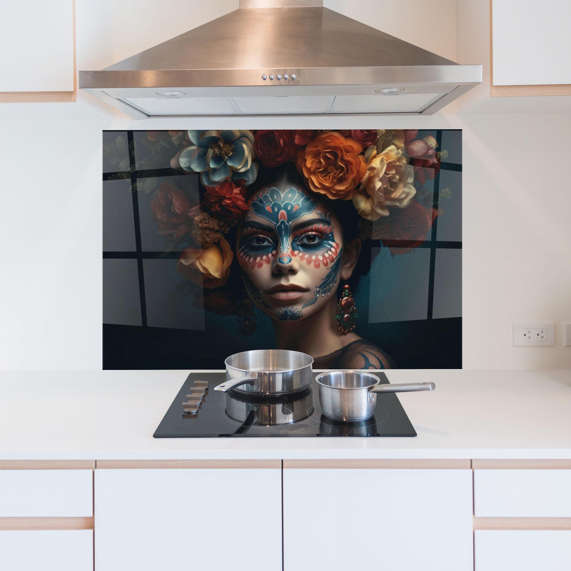 Küchenrückwand Glas Skull Makeup mockup 5