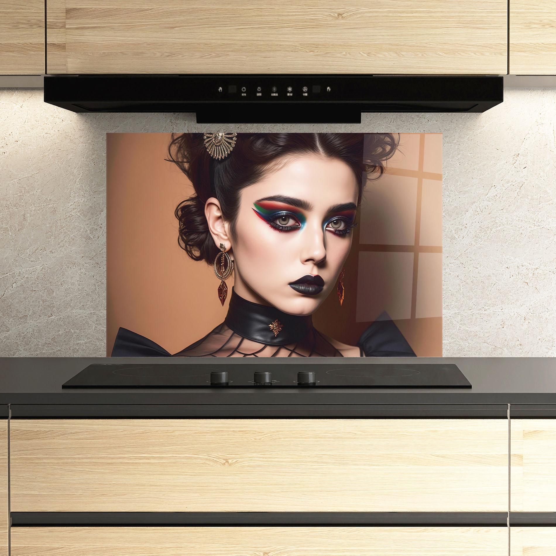 Küchenrückwand Glas Black Lips Makeup mockup 3