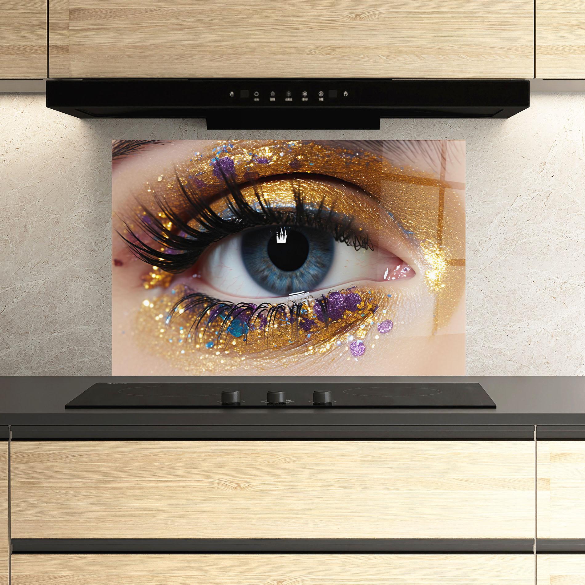 Küchenrückwand Glas Blue Eye Make Up mockup 3