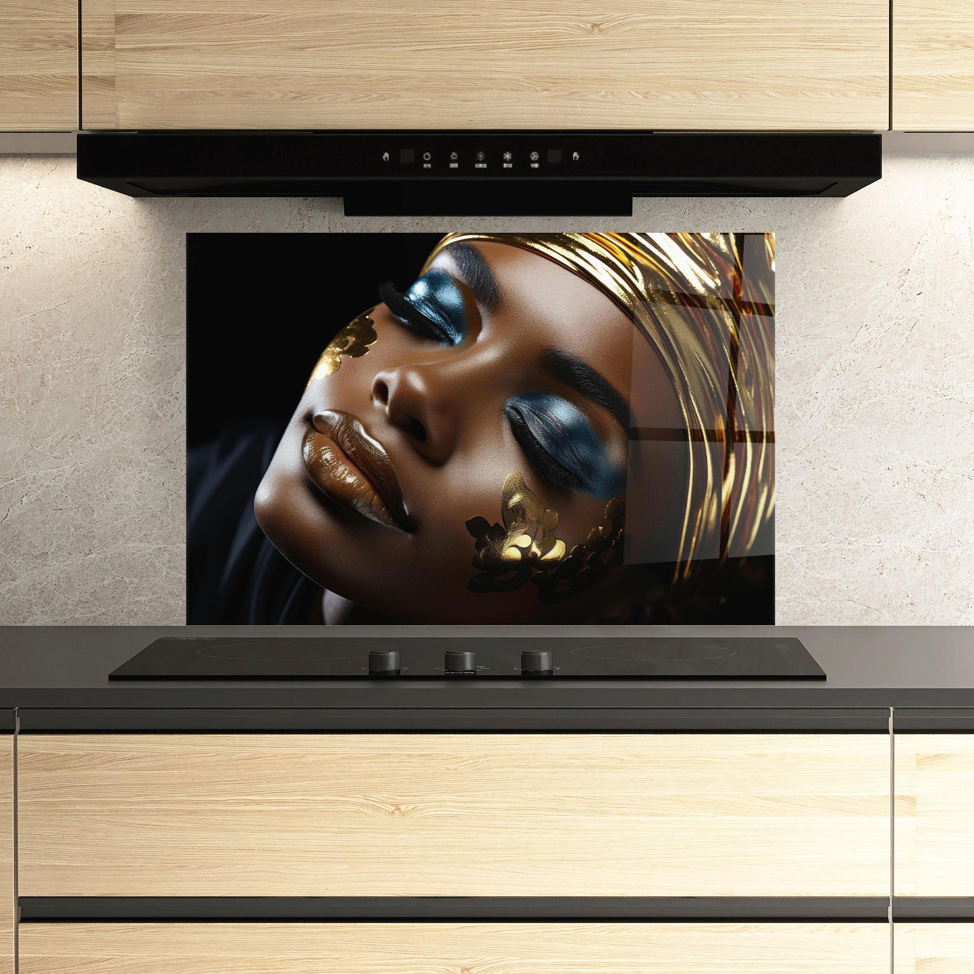 Küchenrückwand Glas Dark Blue Makeup mockup 3