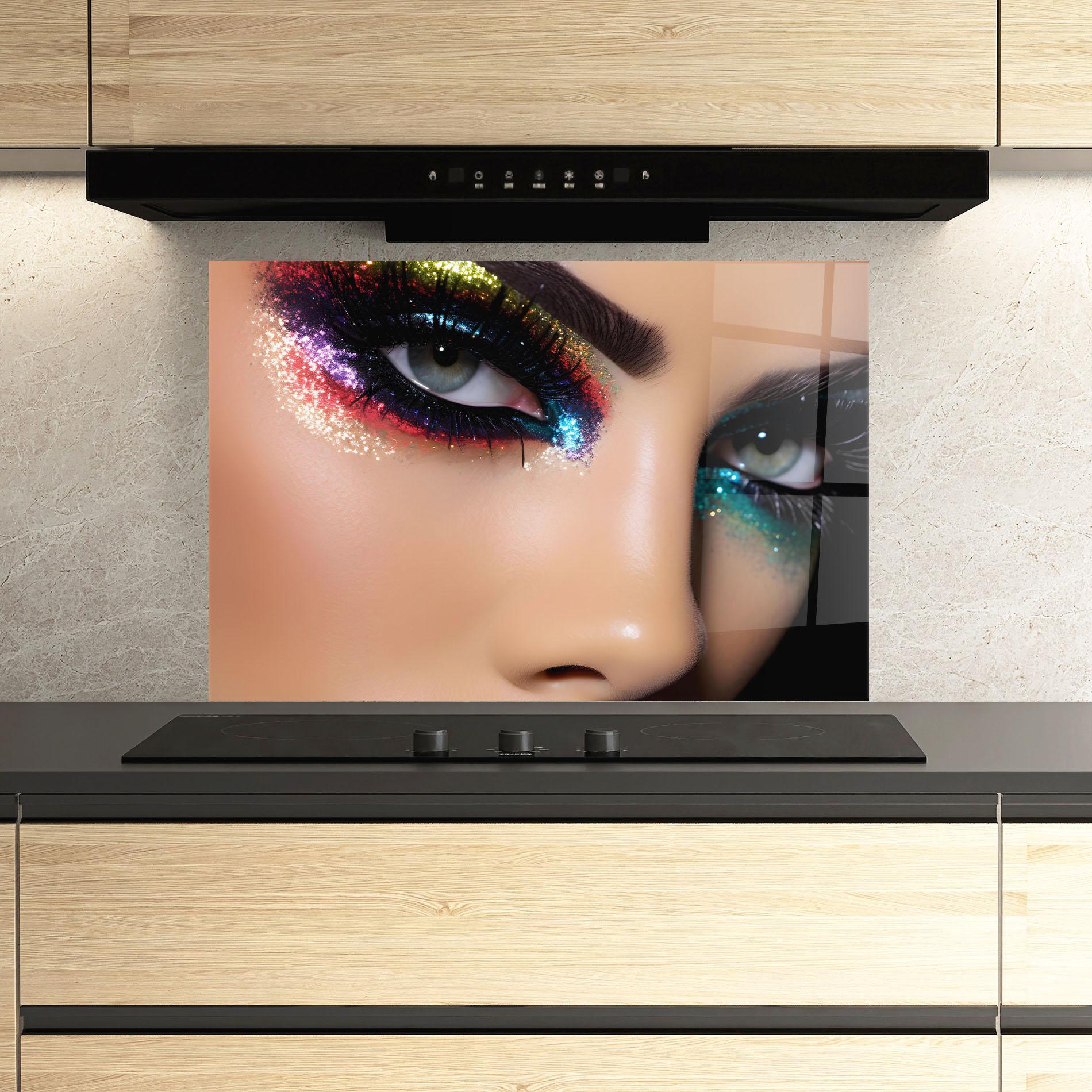 Küchenrückwand Glas Feminine Makeup Model mockup 3