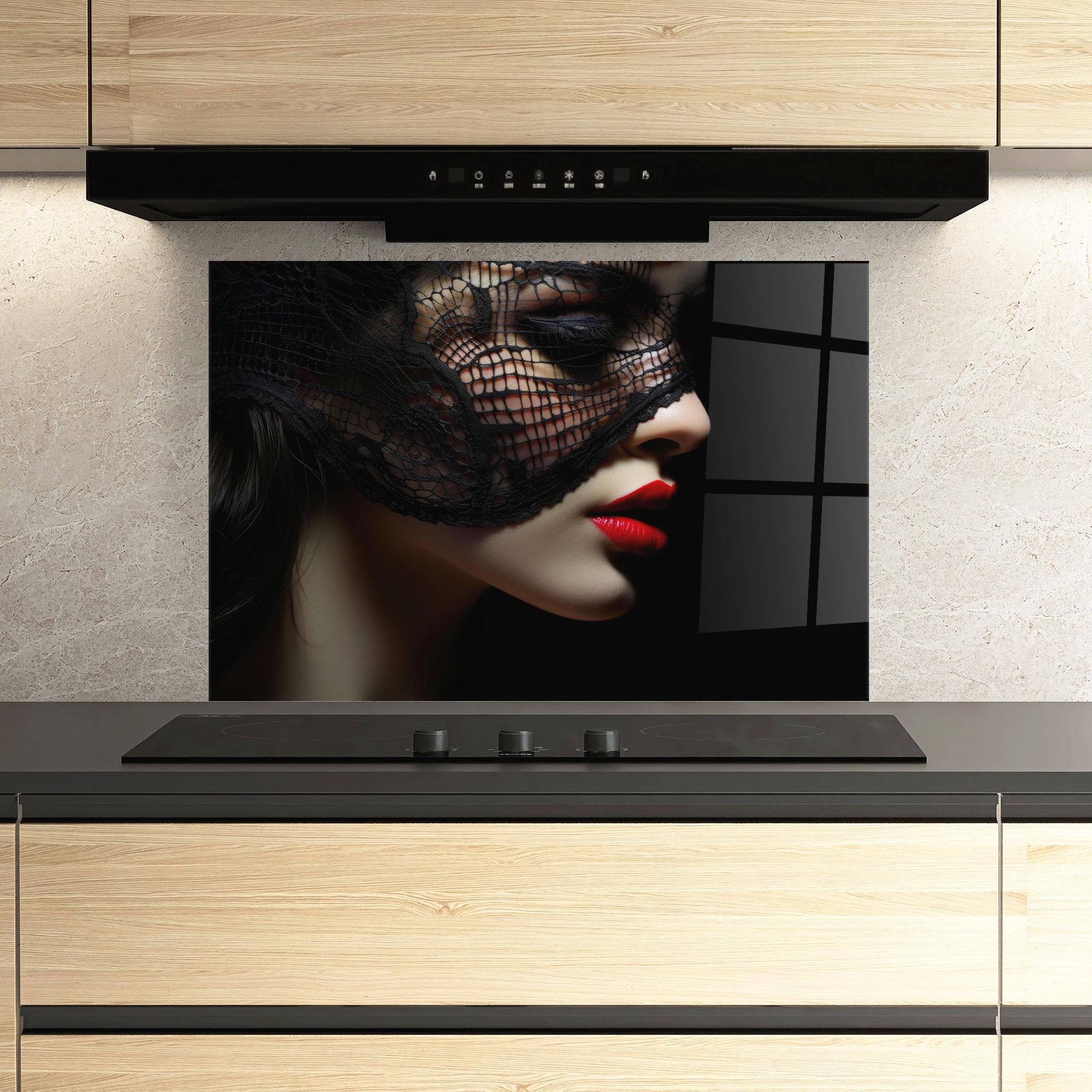 Küchenrückwand Glas Mysterious Girl mockup 3