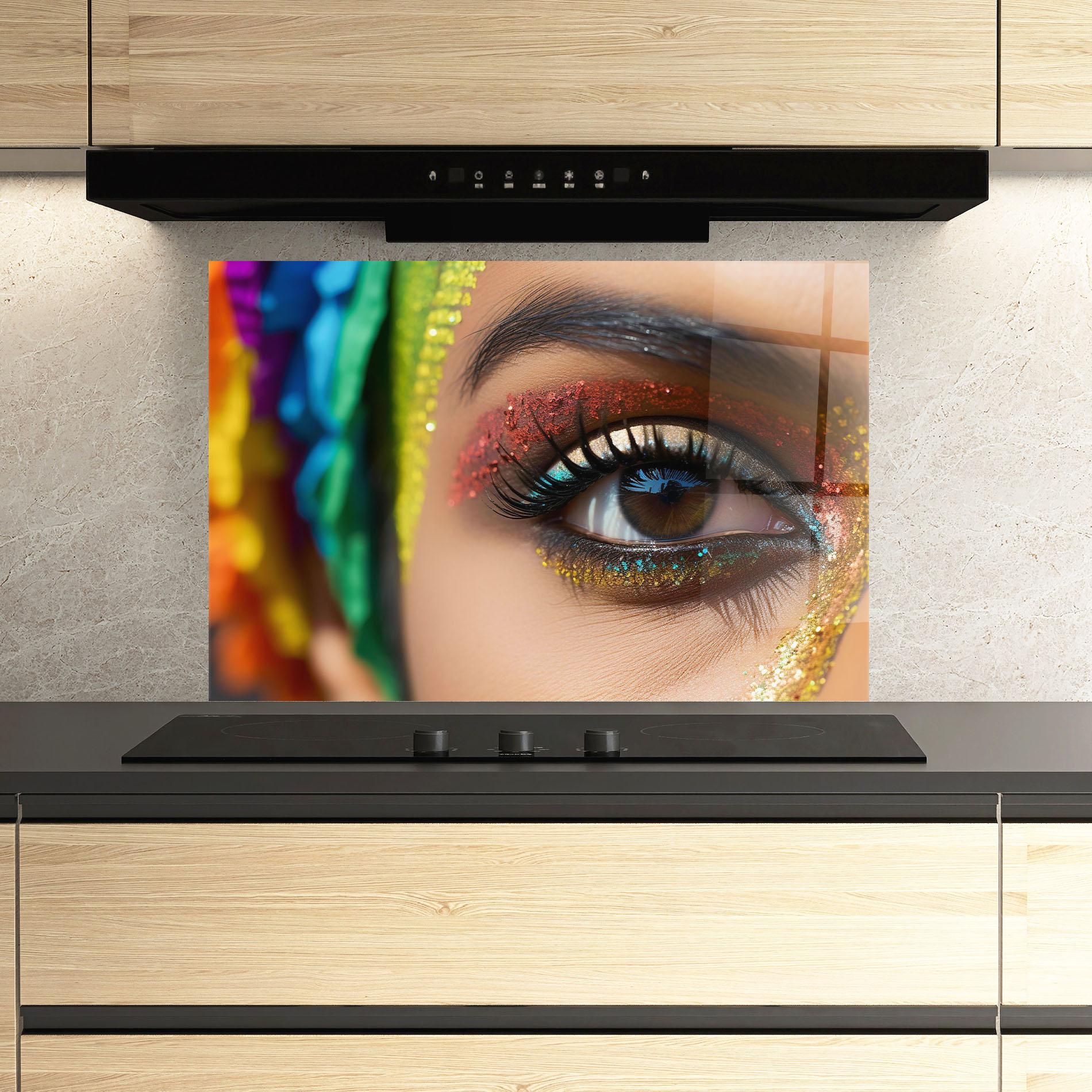 Küchenrückwand Glas Rainbow Pattern Makeup mockup 3