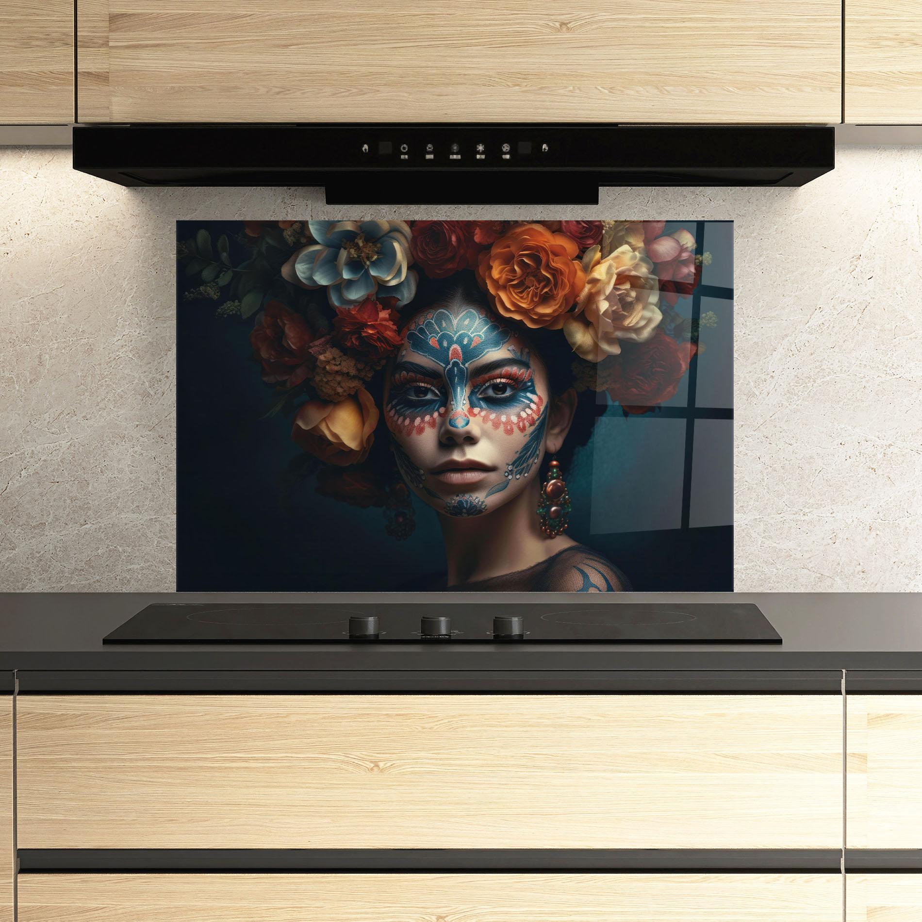 Küchenrückwand Glas Skull Makeup mockup 3