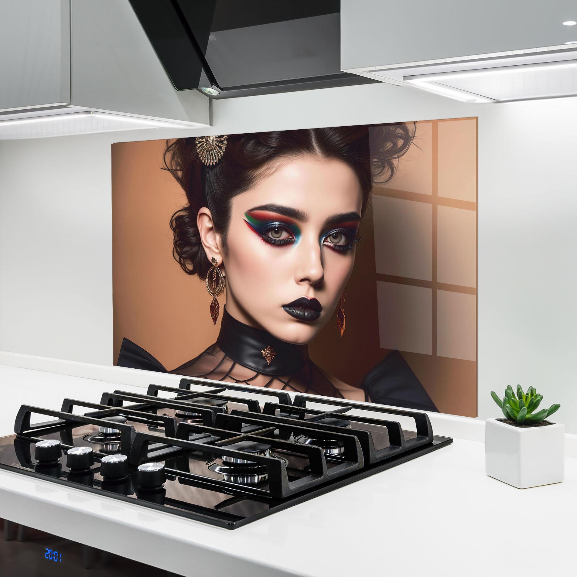 Küchenrückwand Glas Black Lips Makeup mockup 6