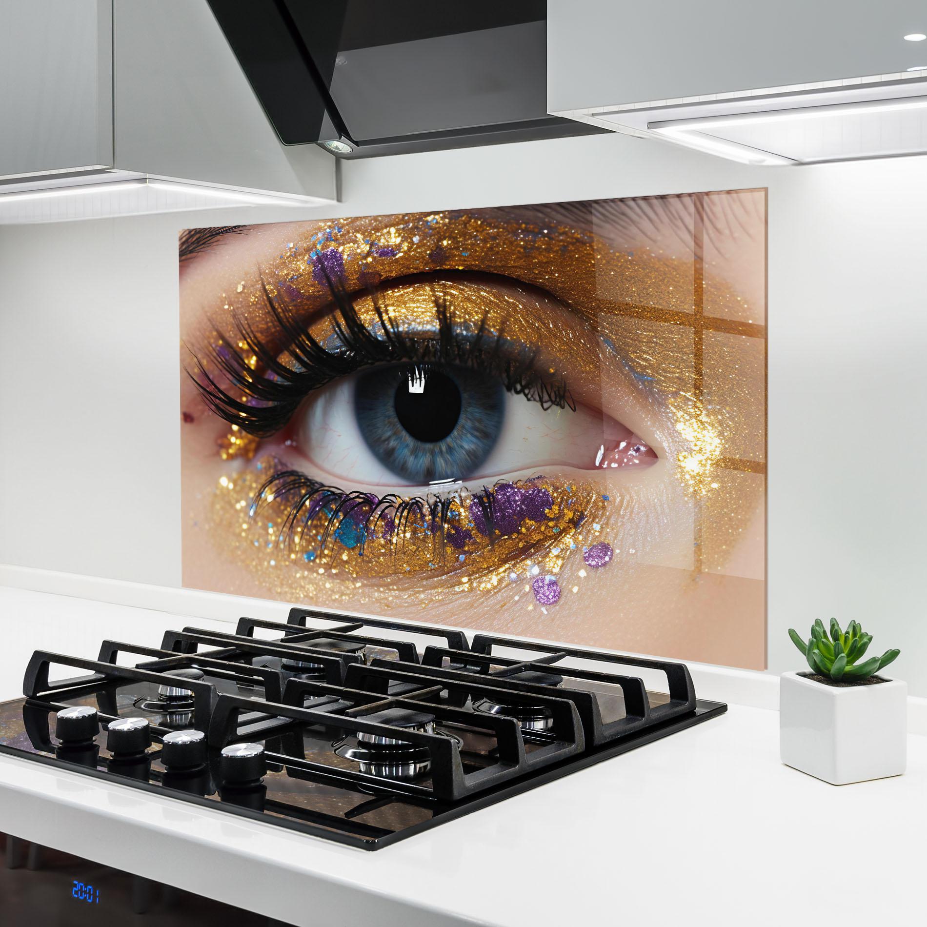 Küchenrückwand Glas Blue Eye Make Up mockup 6