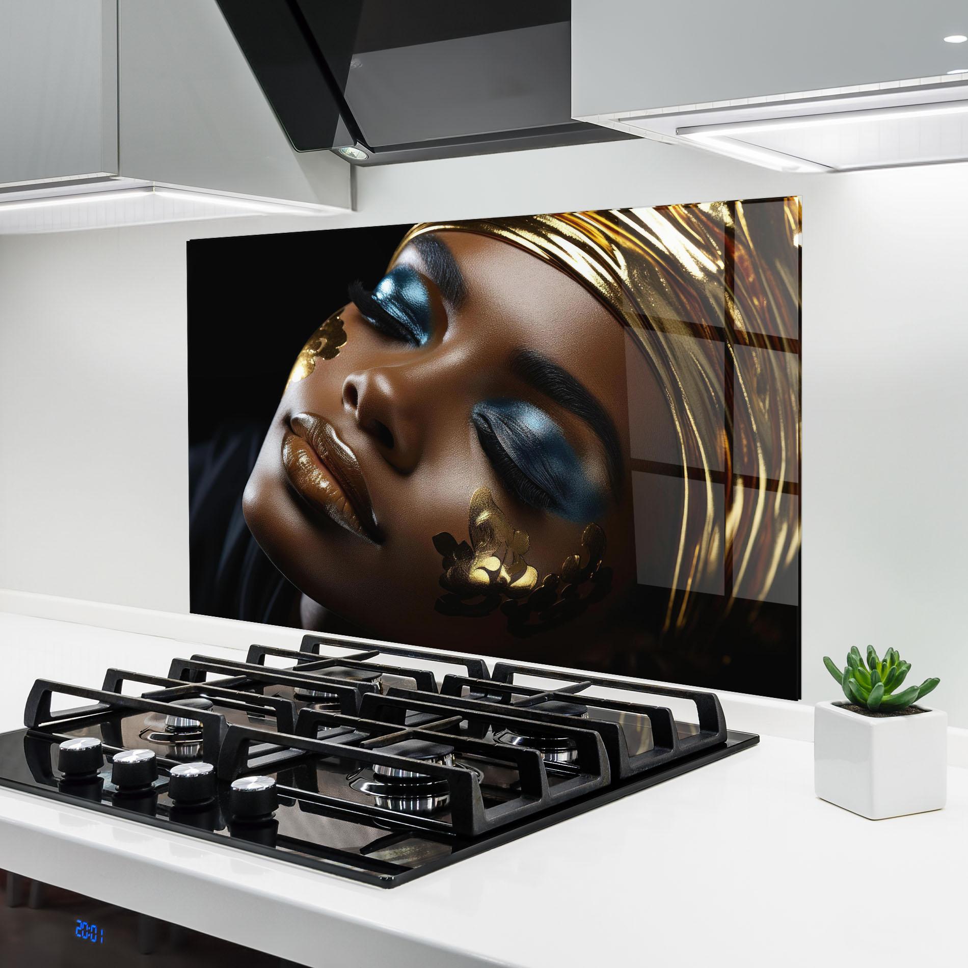 Küchenrückwand Glas Dark Blue Makeup mockup 6