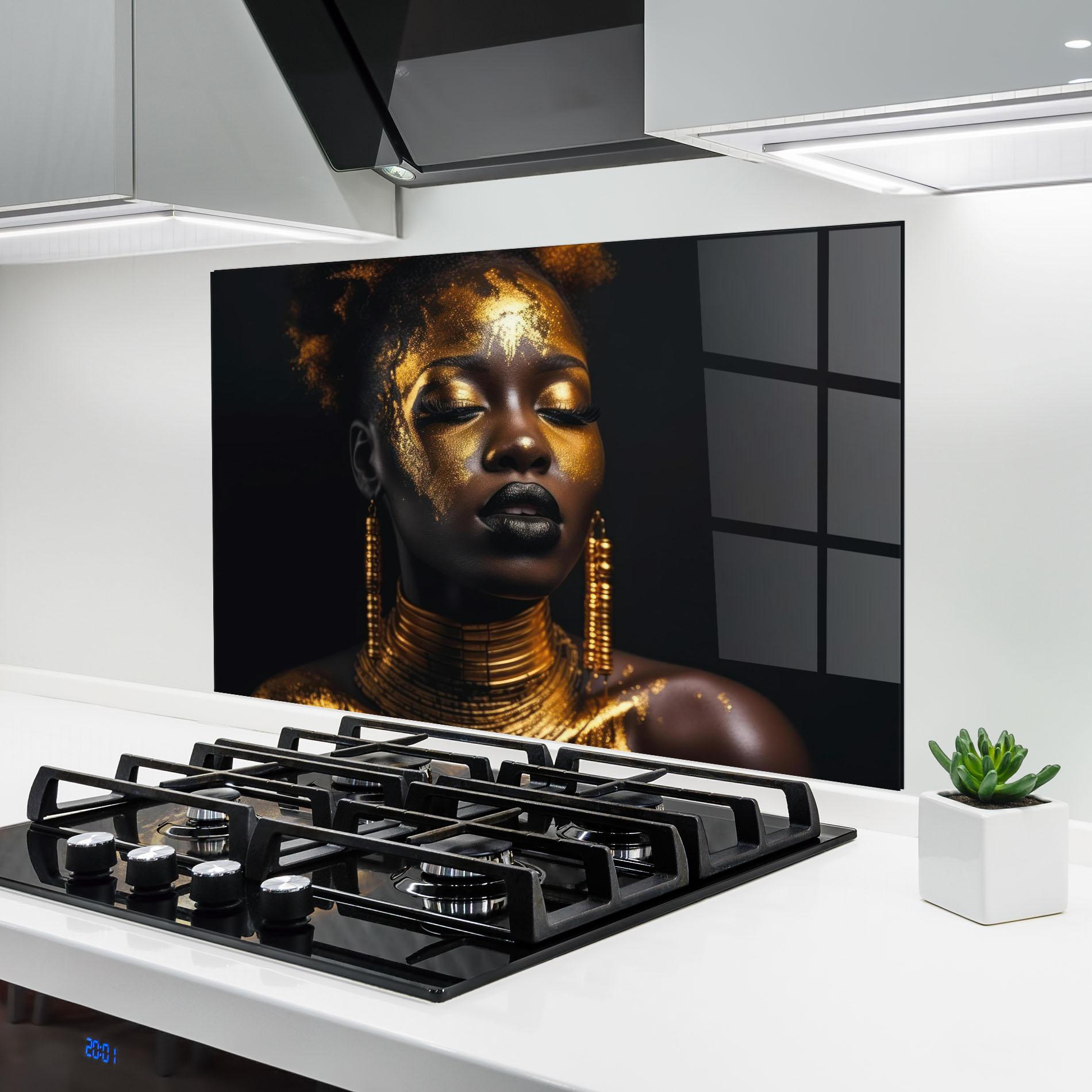 Küchenrückwand Glas Gold Makeup Black Lips mockup 6