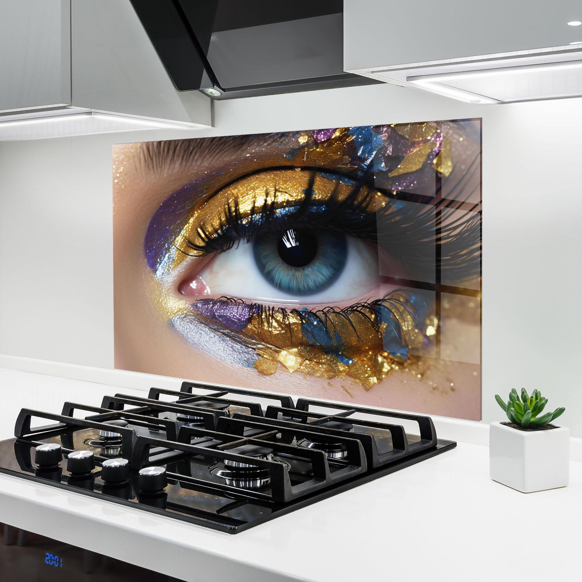 Küchenrückwand Glas Golden Purple Make Up mockup 6