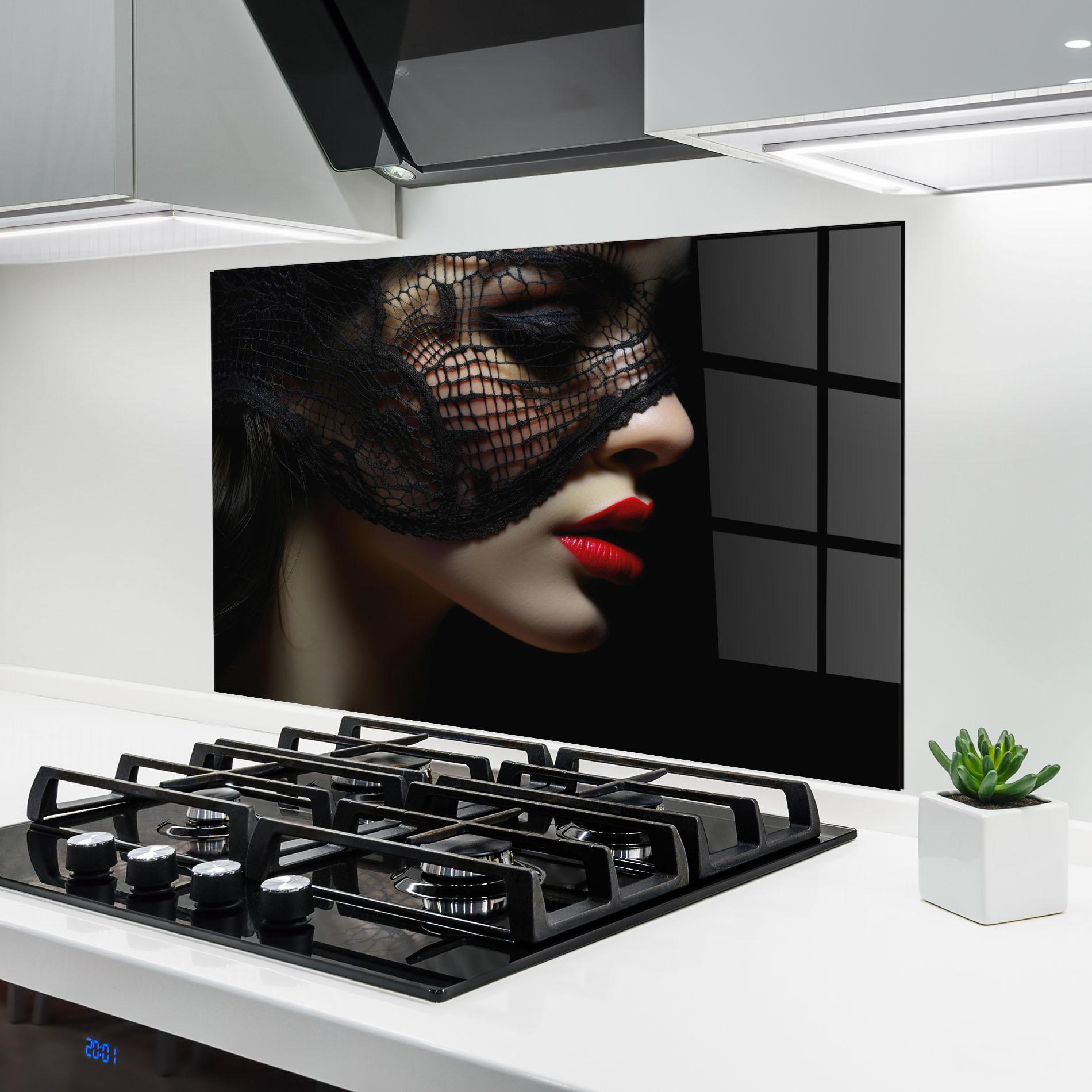 Küchenrückwand Glas Mysterious Girl mockup 6