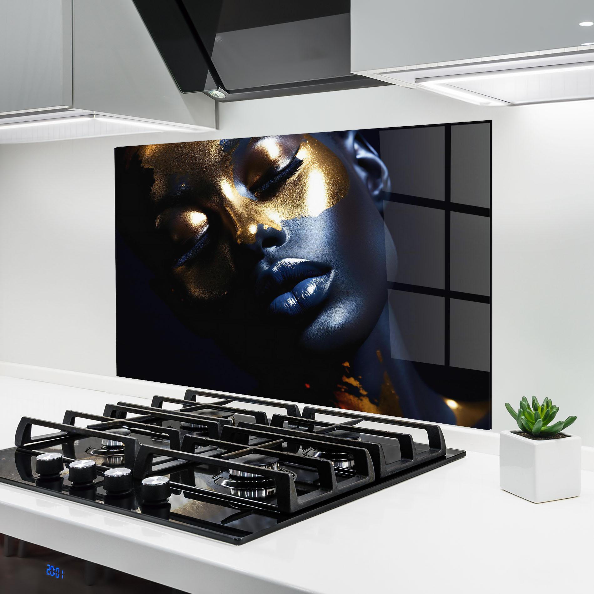 Küchenrückwand Glas Pretty Gold Makeup mockup 6