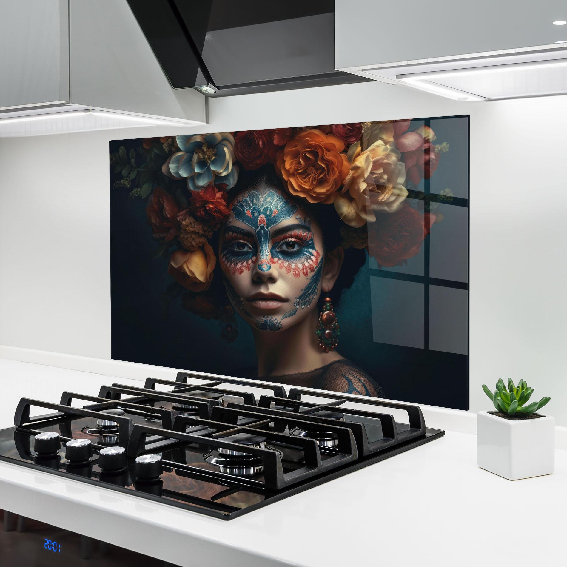 Küchenrückwand Glas Skull Makeup mockup 6