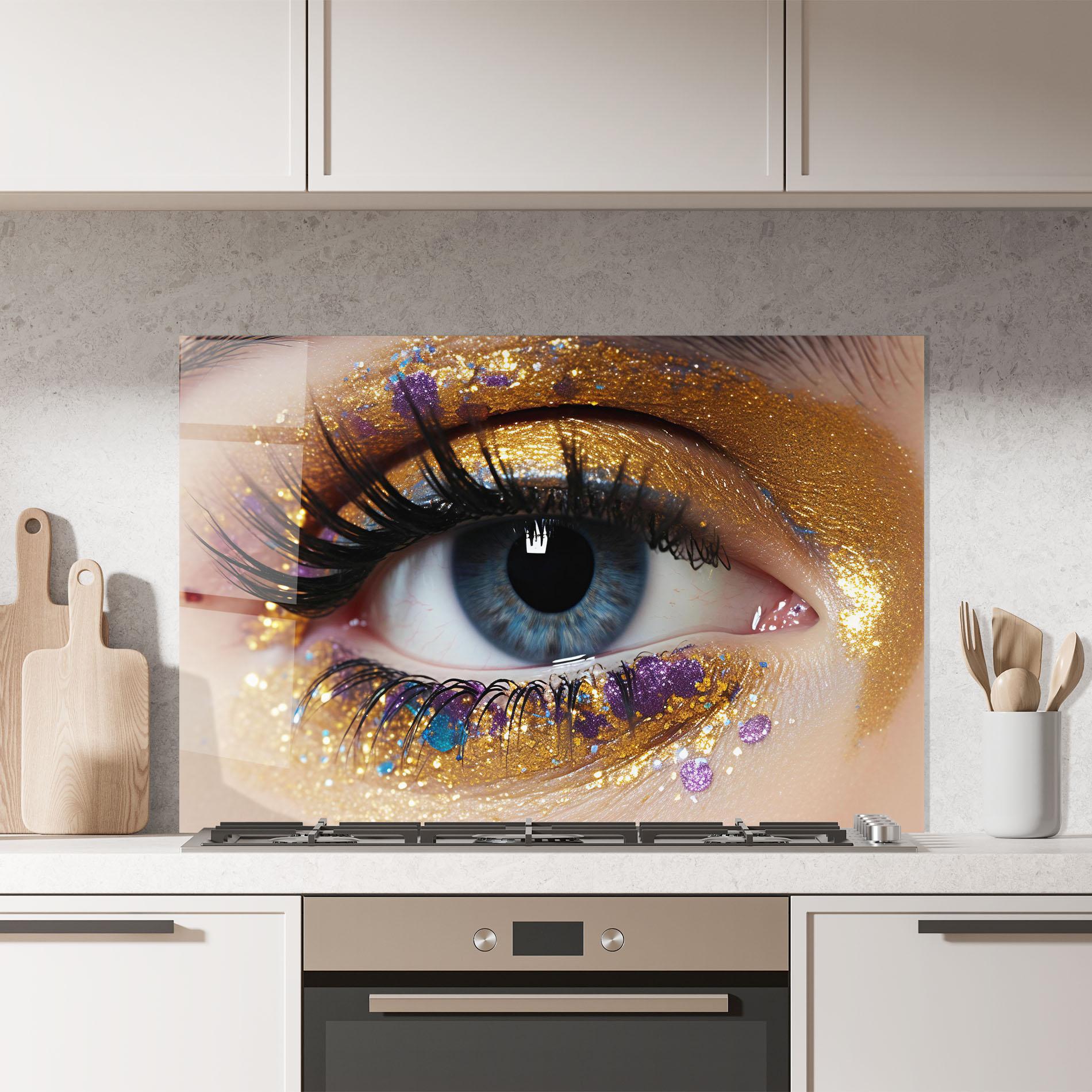Küchenrückwand Glas Blue Eye Make Up mockup 7