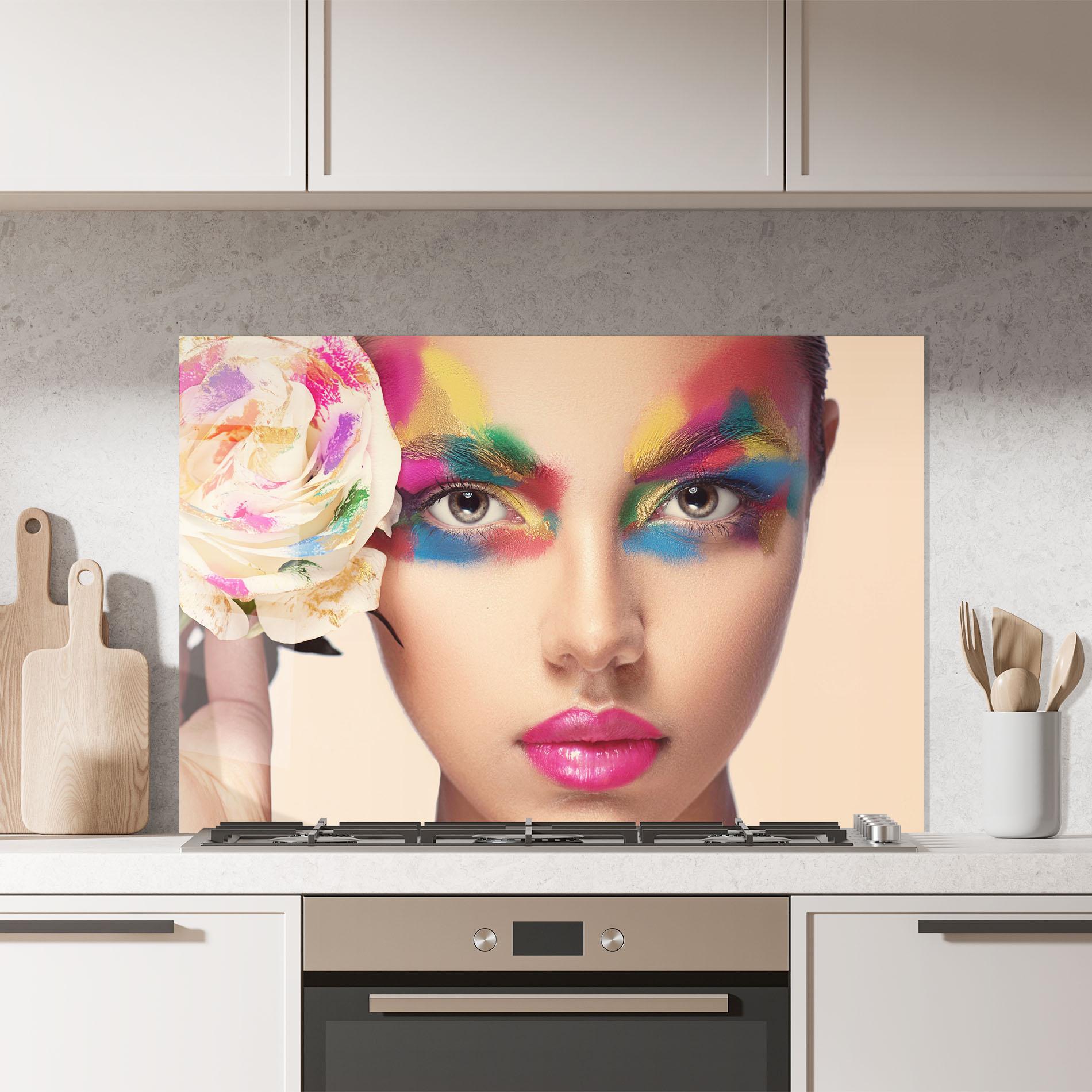 Küchenrückwand Glas Colorful Makeup Girl mockup 7