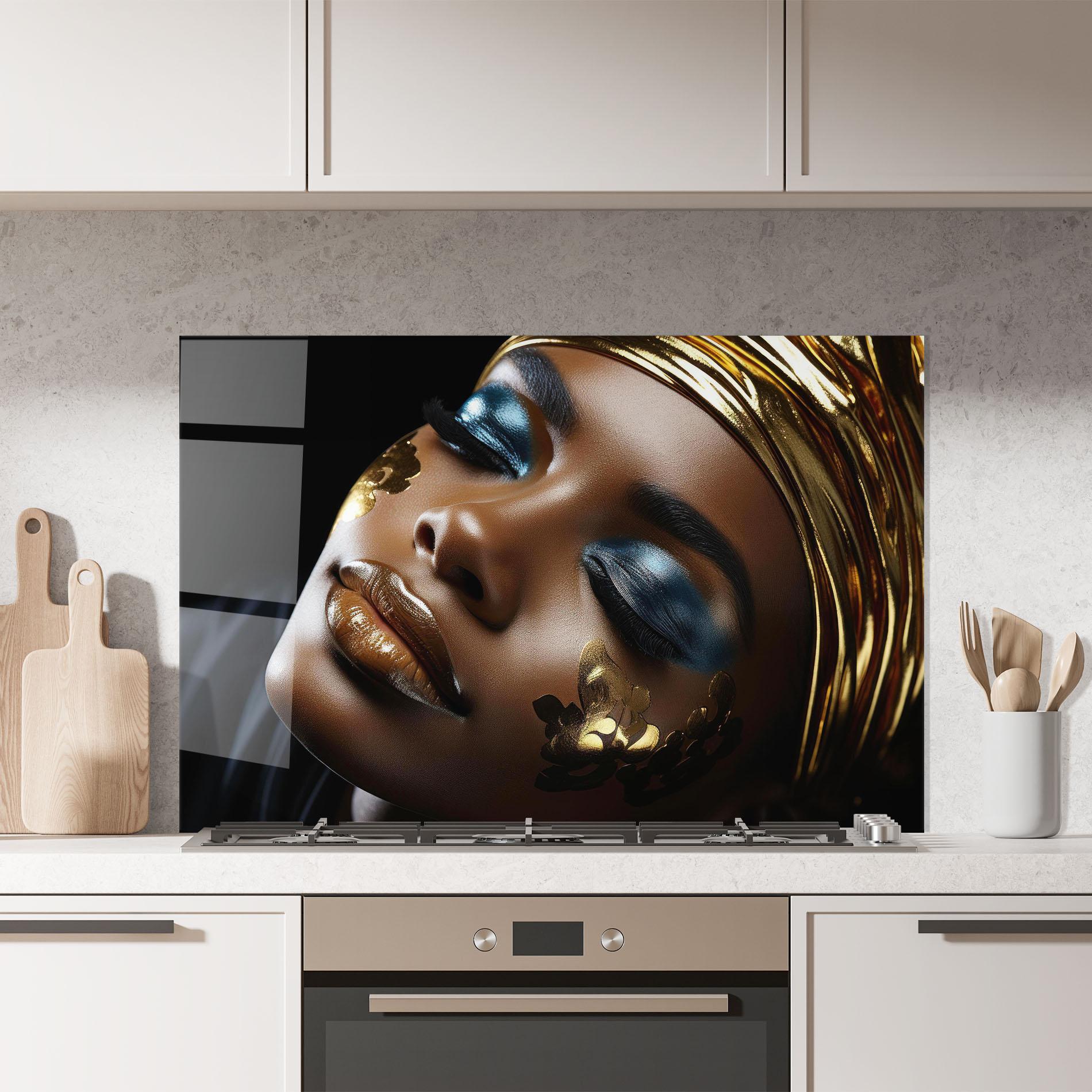 Küchenrückwand Glas Dark Blue Makeup mockup 7