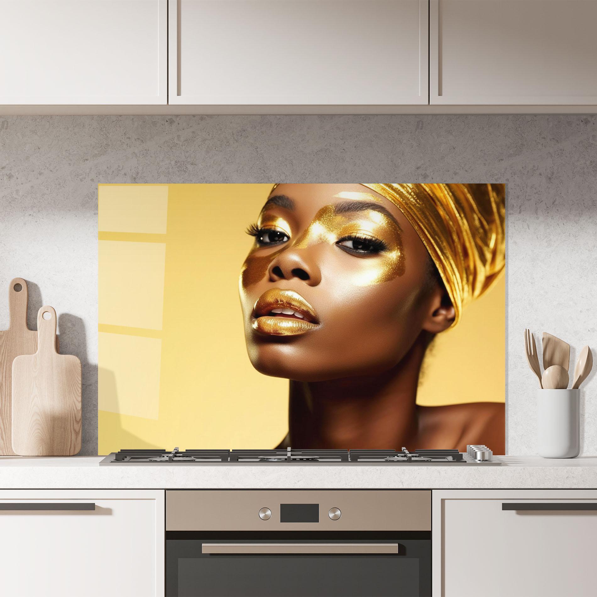 Küchenrückwand Glas Gold Headdress mockup 7