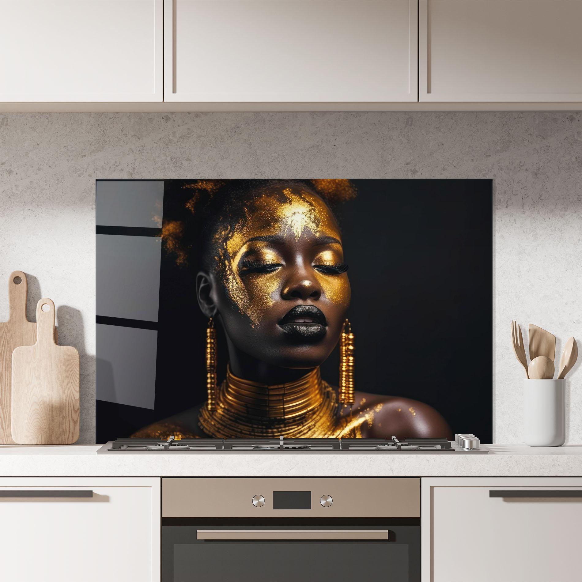 Küchenrückwand Glas Gold Makeup Black Lips mockup 7