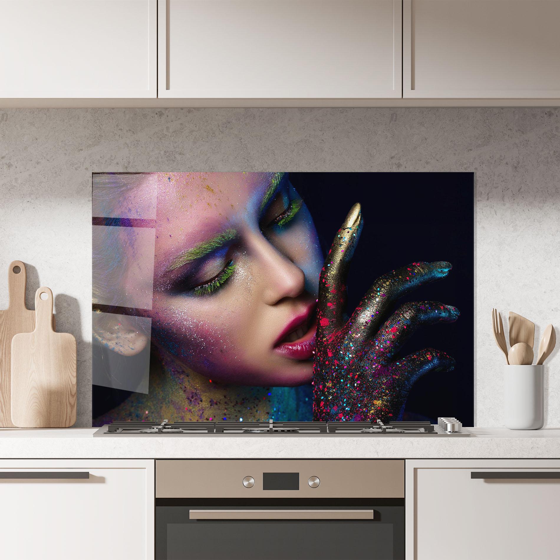 Küchenrückwand Glas Green Eyelashes mockup 7