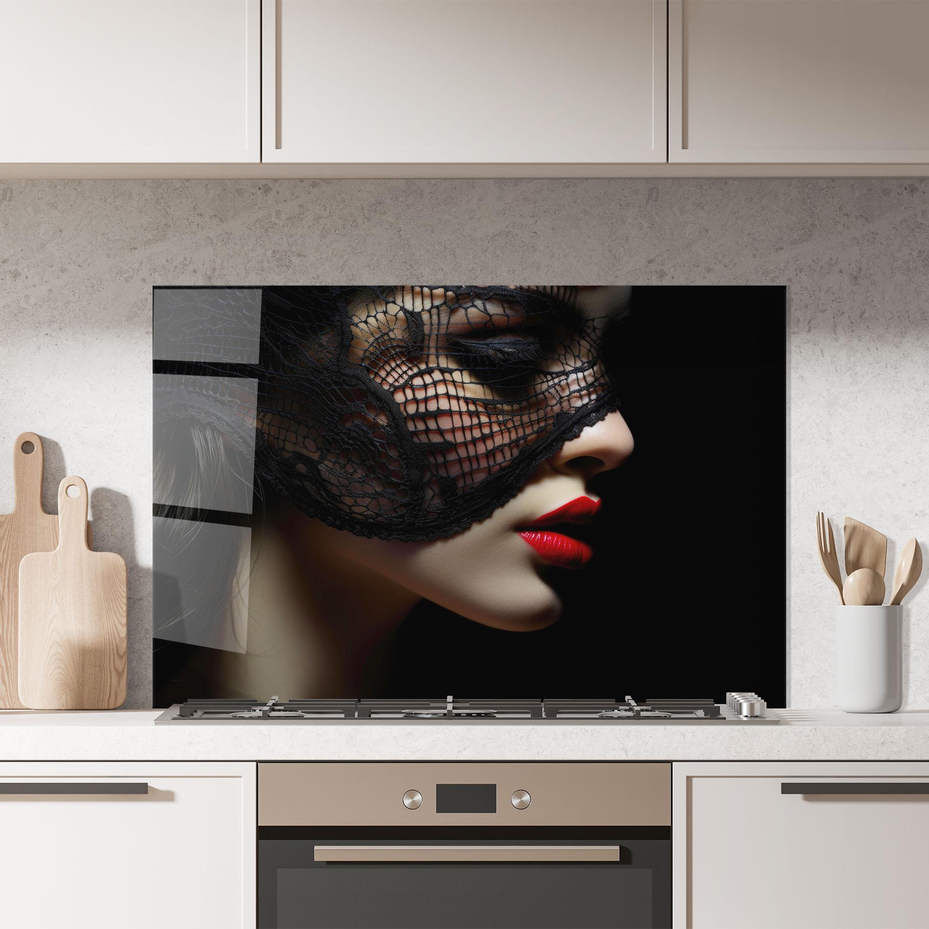 Küchenrückwand Glas Mysterious Girl mockup 7
