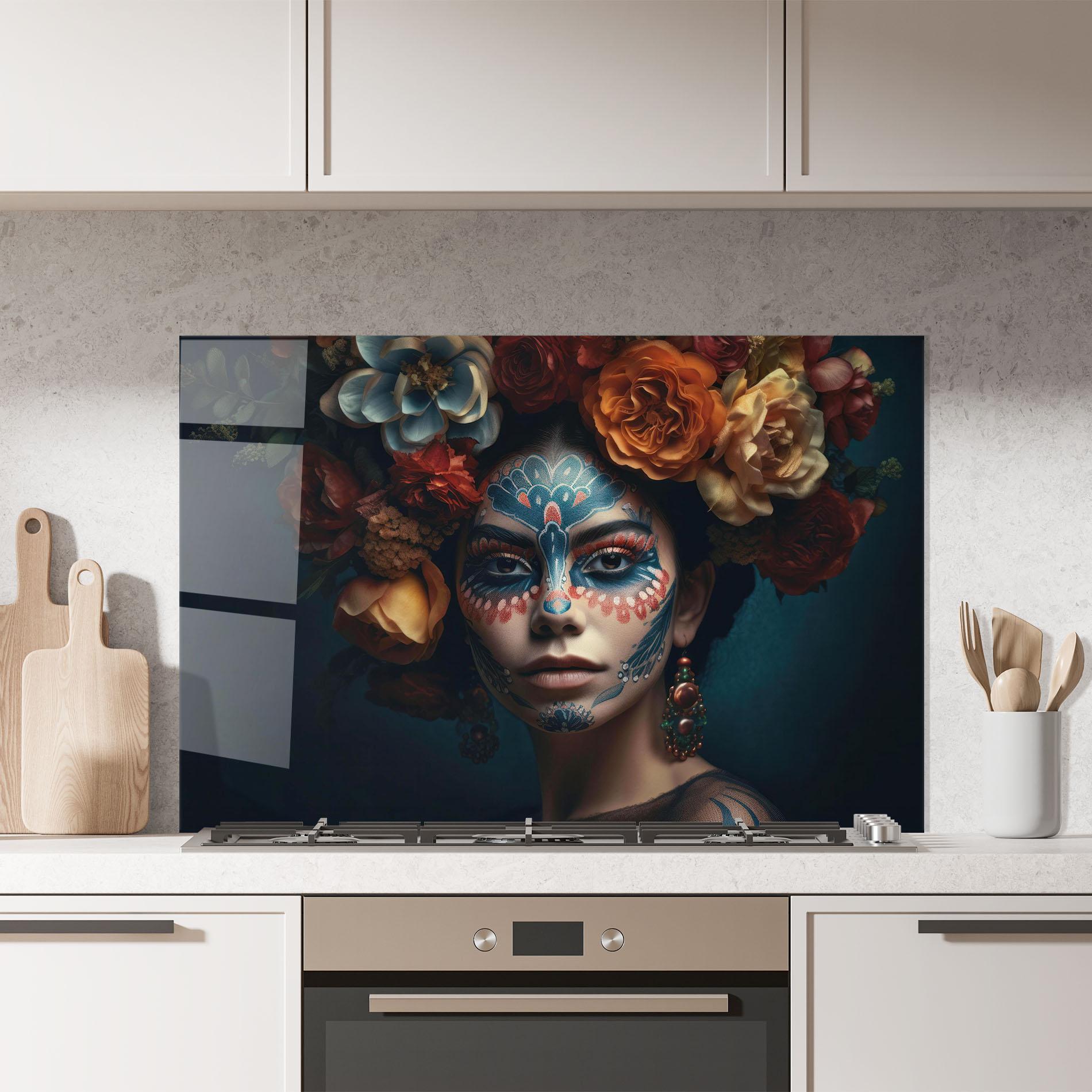 Küchenrückwand Glas Skull Makeup mockup 7