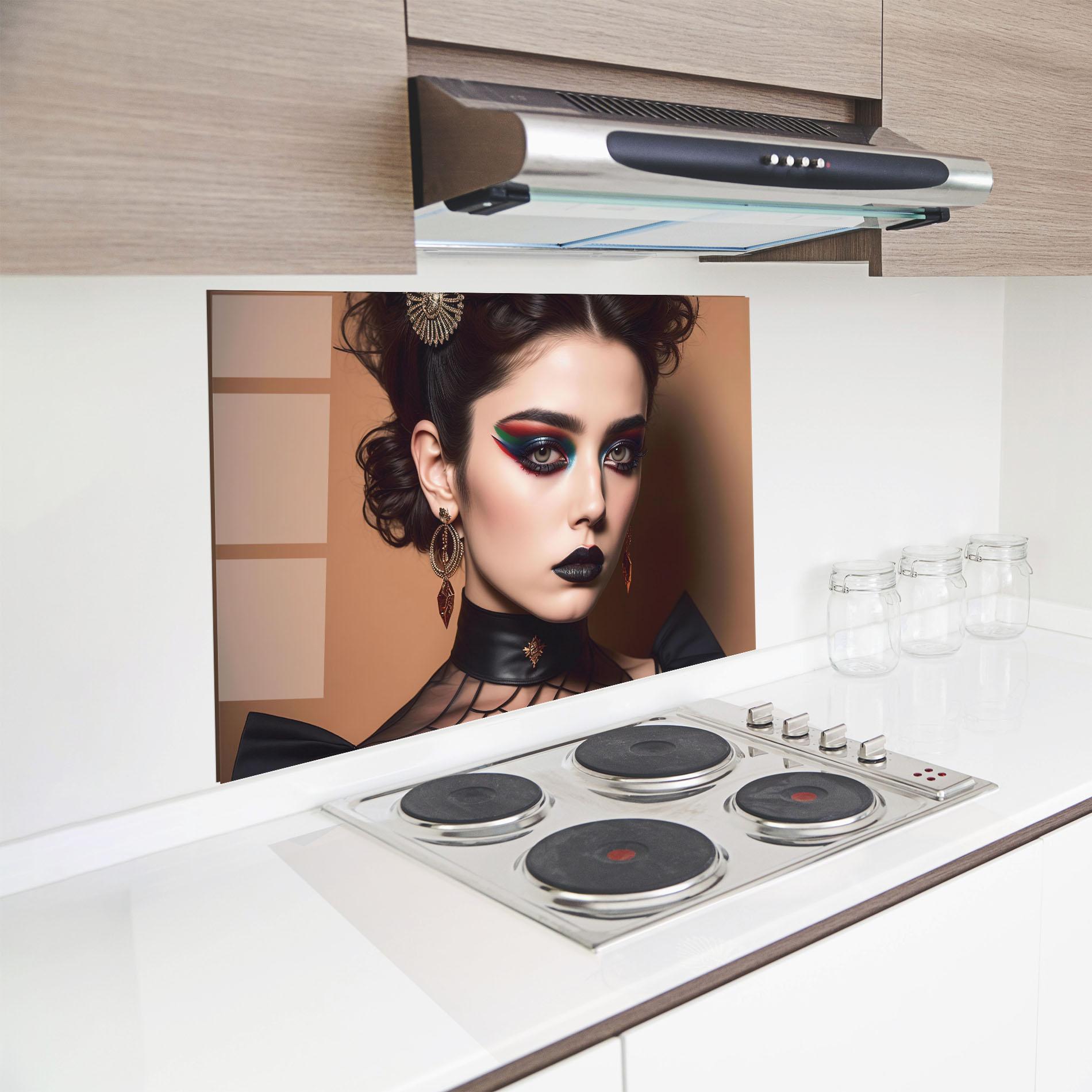 Küchenrückwand Glas Black Lips Makeup mockup 8